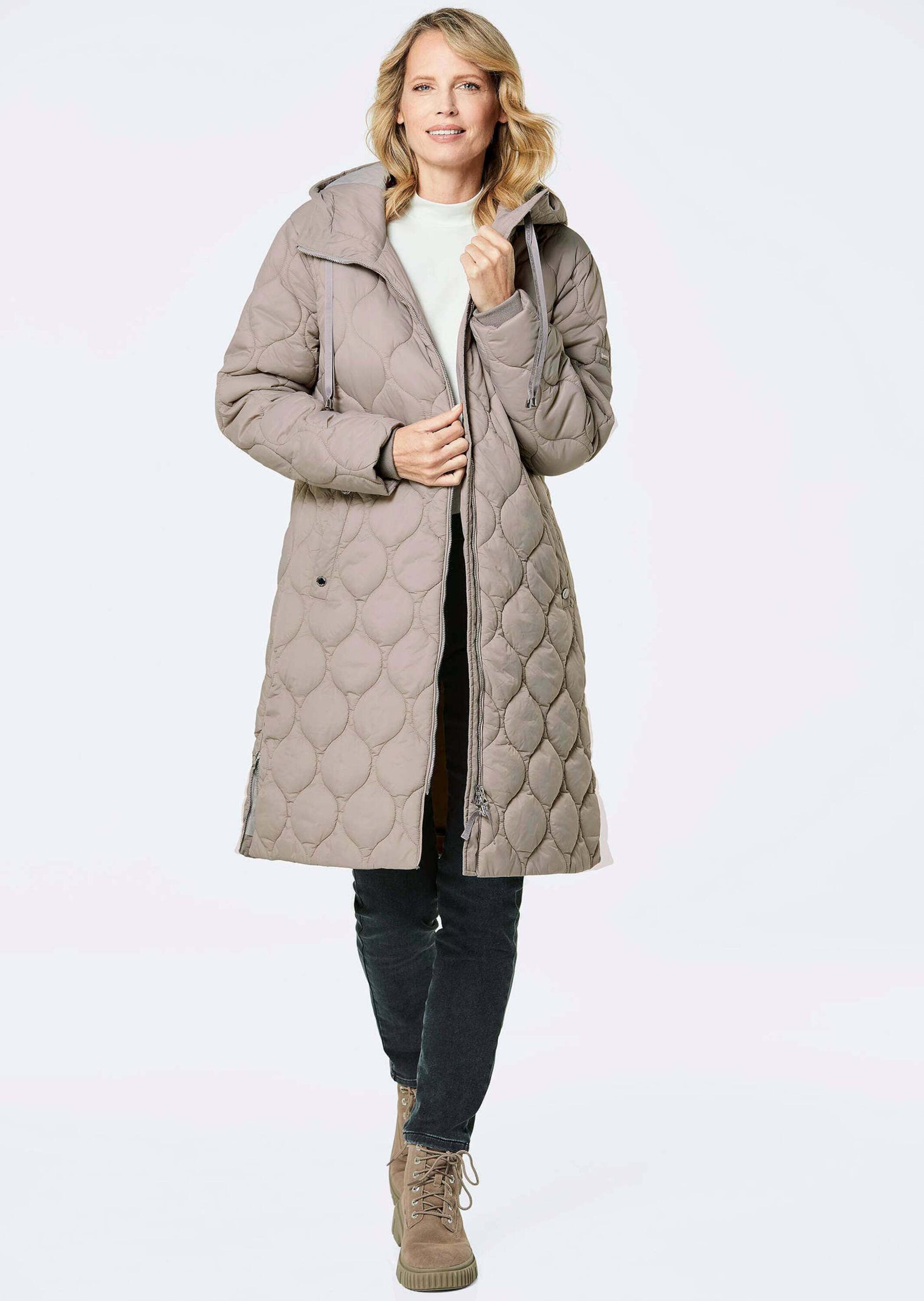 GOLDNER Jerseyblazer Wintermantel mit Stehkragen und Kapuze Wärmende Alltagsjacke mit 2-Wege-Zipper, Langarm mit Jerseybündchen – Bild 2 von 5