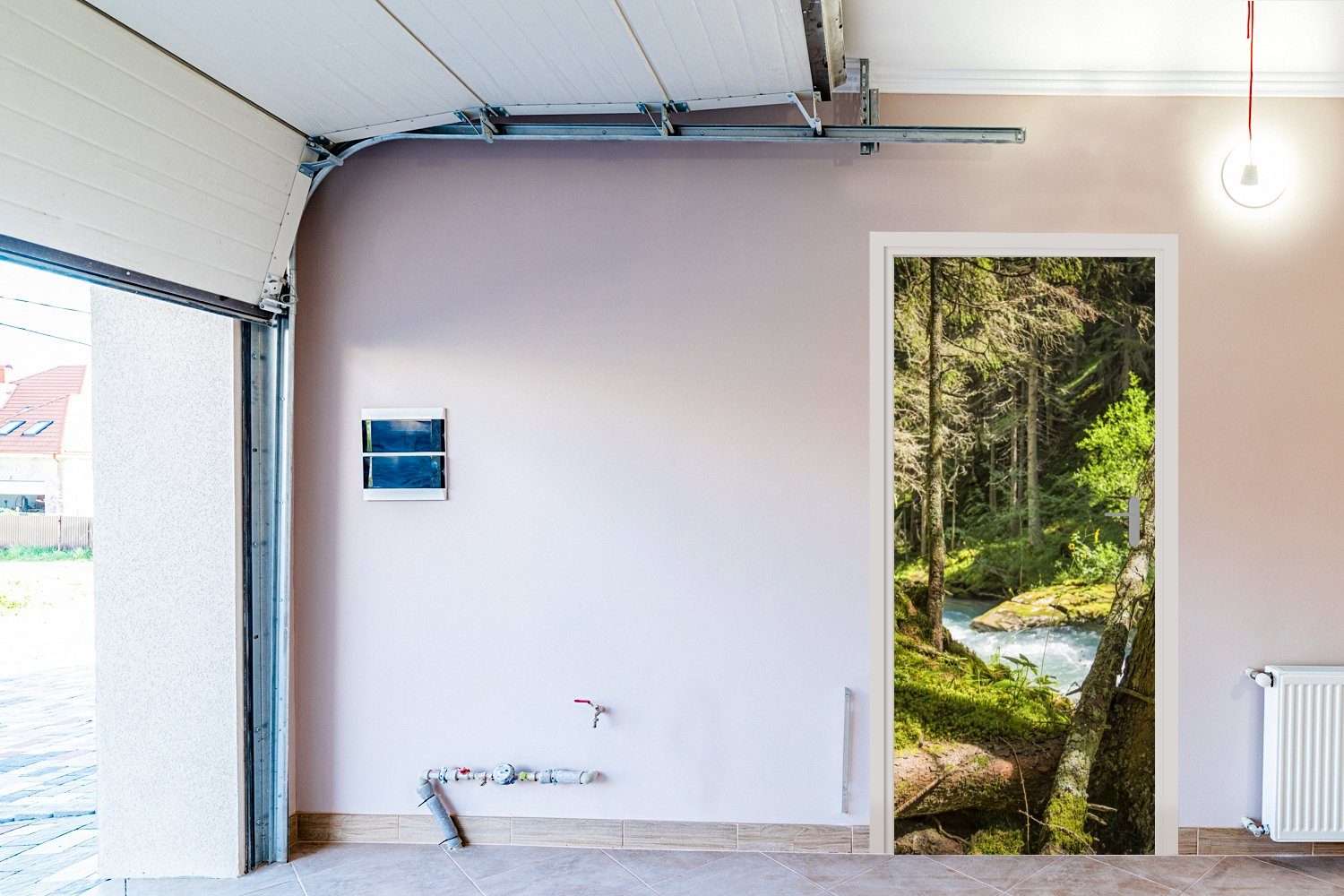 Flussbett Türaufkleber, 75x205 Matt, des Türtapete cm Tür, den bedruckt, für Nationalparks in Tauern, St), Hohe (1 Wäldern MuchoWow Fototapete