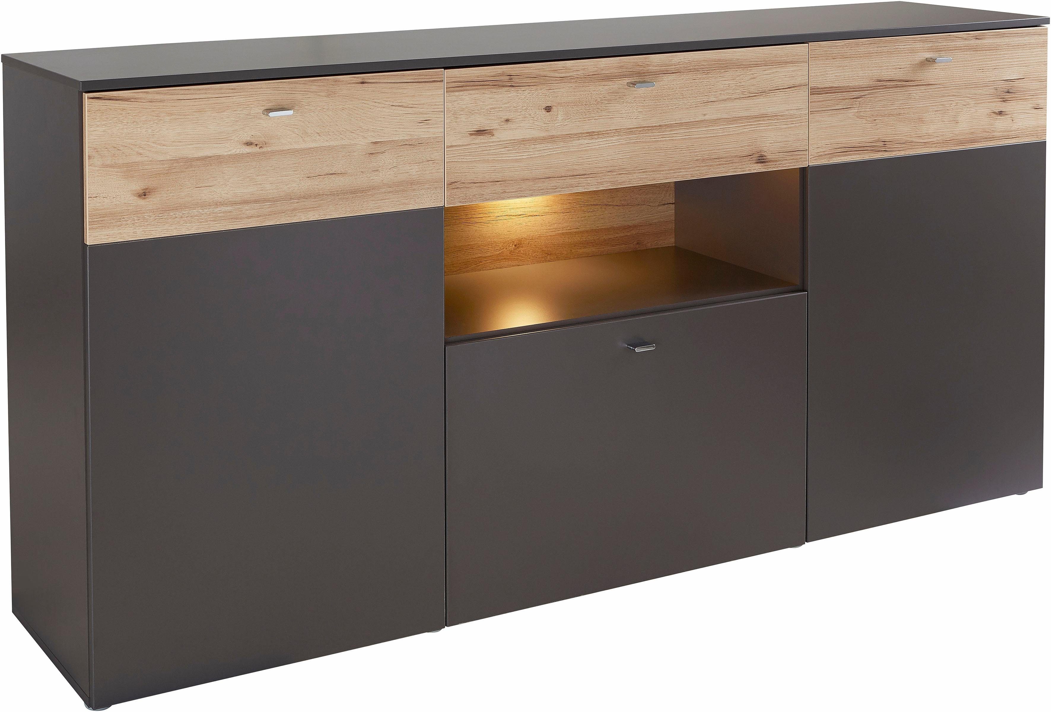 FORTE Sideboard Como, Kommode, Stauraumschrank, LED Beleuchtung, Soft Close, Stauraum