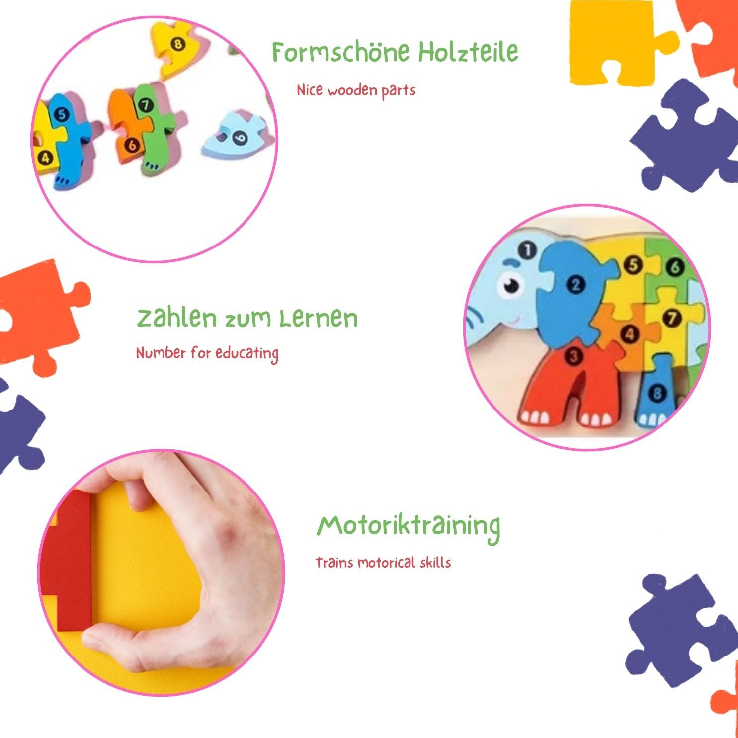 GICO Steckpuzzle Holzpuzzle Set für Jungen Mädchen aus Holz 6 er Pack - 3916, Puzzleteile