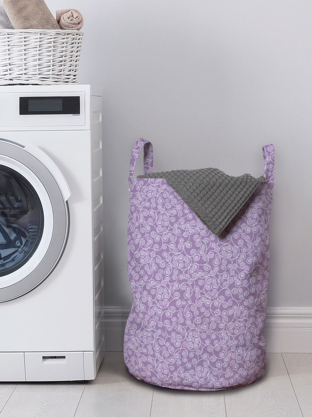 Wäschekorb Wäschesäckchen für Muster mit Blumen Formulare Mauve Griffen wirbelnde Waschsalons, Abakuhaus Kordelzugverschluss