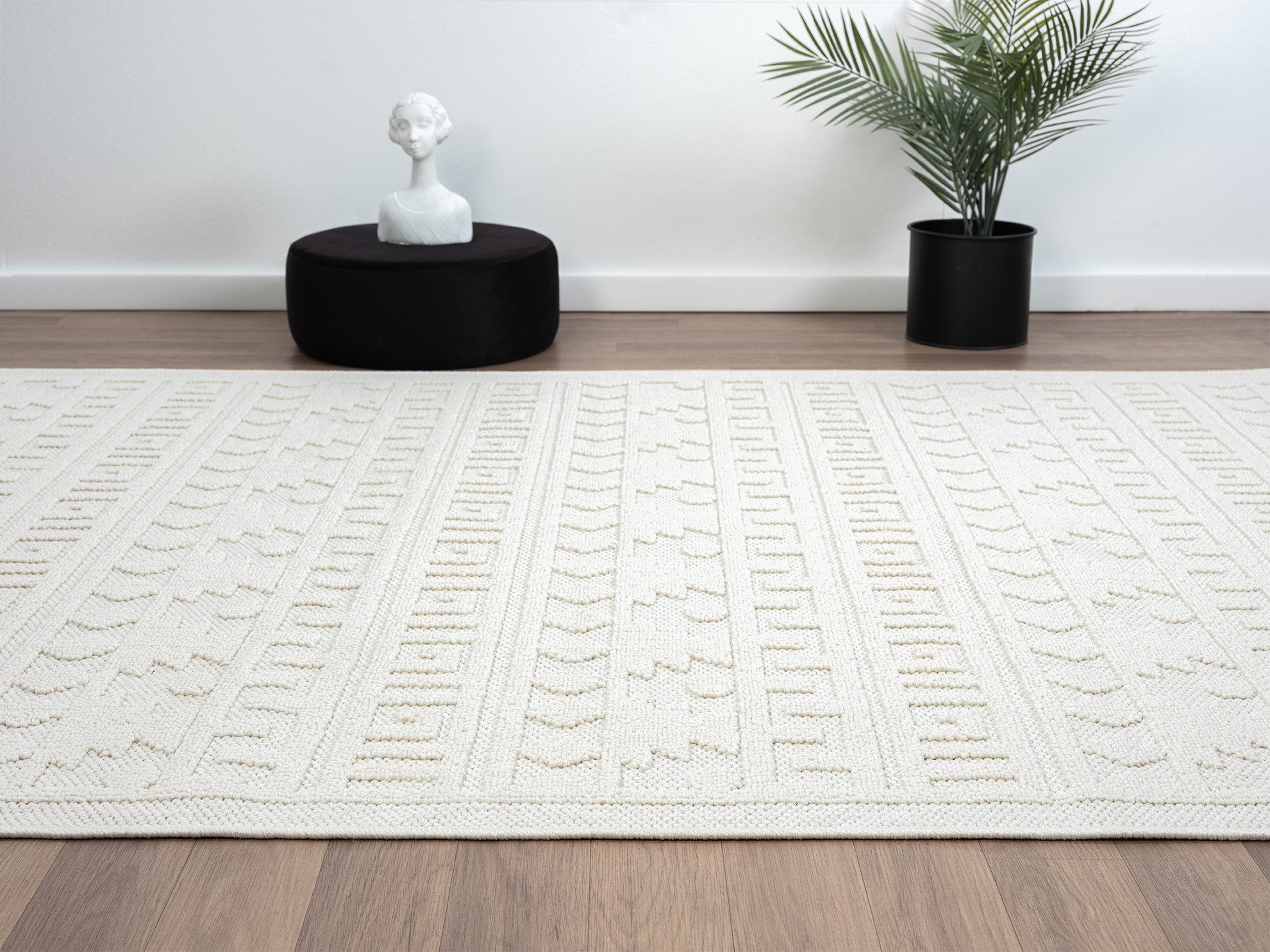 Vimoda Teppich Wohnzimmer Boho Skandi Frisé-Teppich, Rechteck, In & Outdoorteppich,Hoch Tief,3D, Balkon,Küchenteppich,Flur,Creme