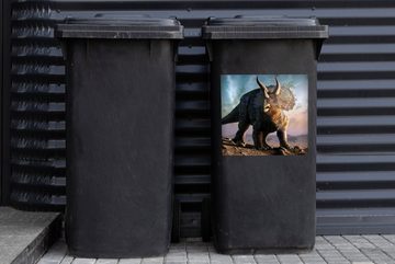 MuchoWow Wandsticker Dino - Geschichte - Triceratops - Kinder - Kinder - Kleiner Junge (1 St), Mülleimer-aufkleber, Mülltonne, Sticker, Container, Abfalbehälter