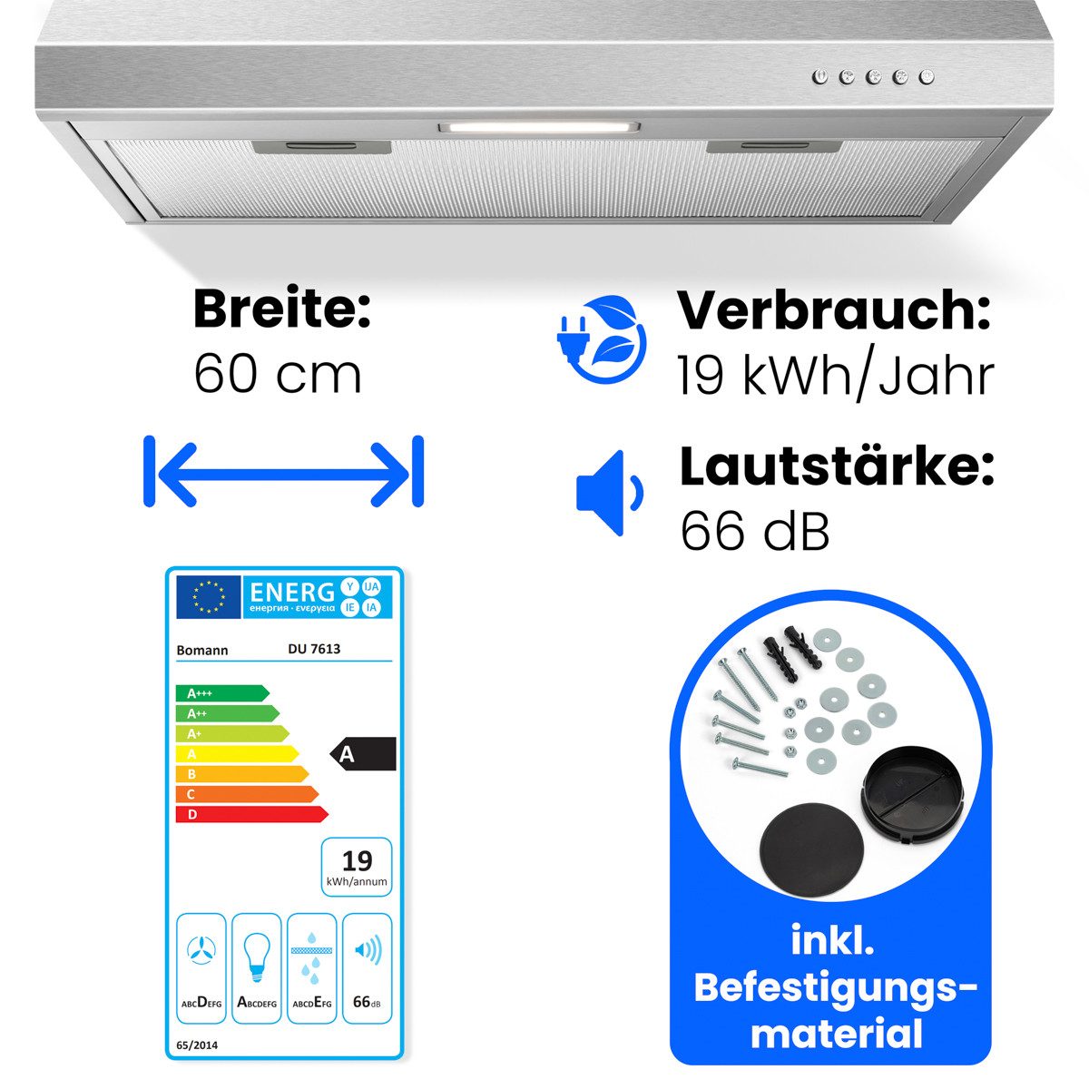 BOMANN Unterbauhaube DU 7613 Dunstabzugshaube 60cm Unterbau, Umluft und Abluft – Bild 2 von 5