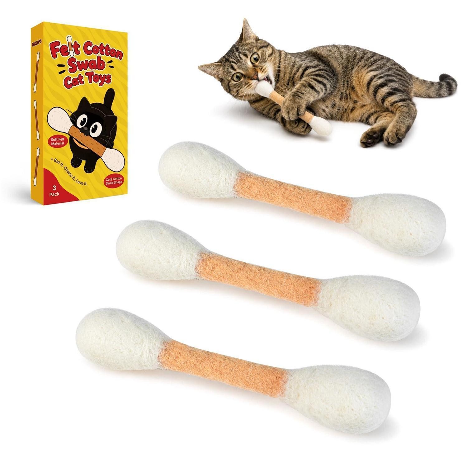 LuxusKollektion Tier-Beschäftigungsspielzeug Katzenspielzeug Wattestäbchen 3er Set, Textil