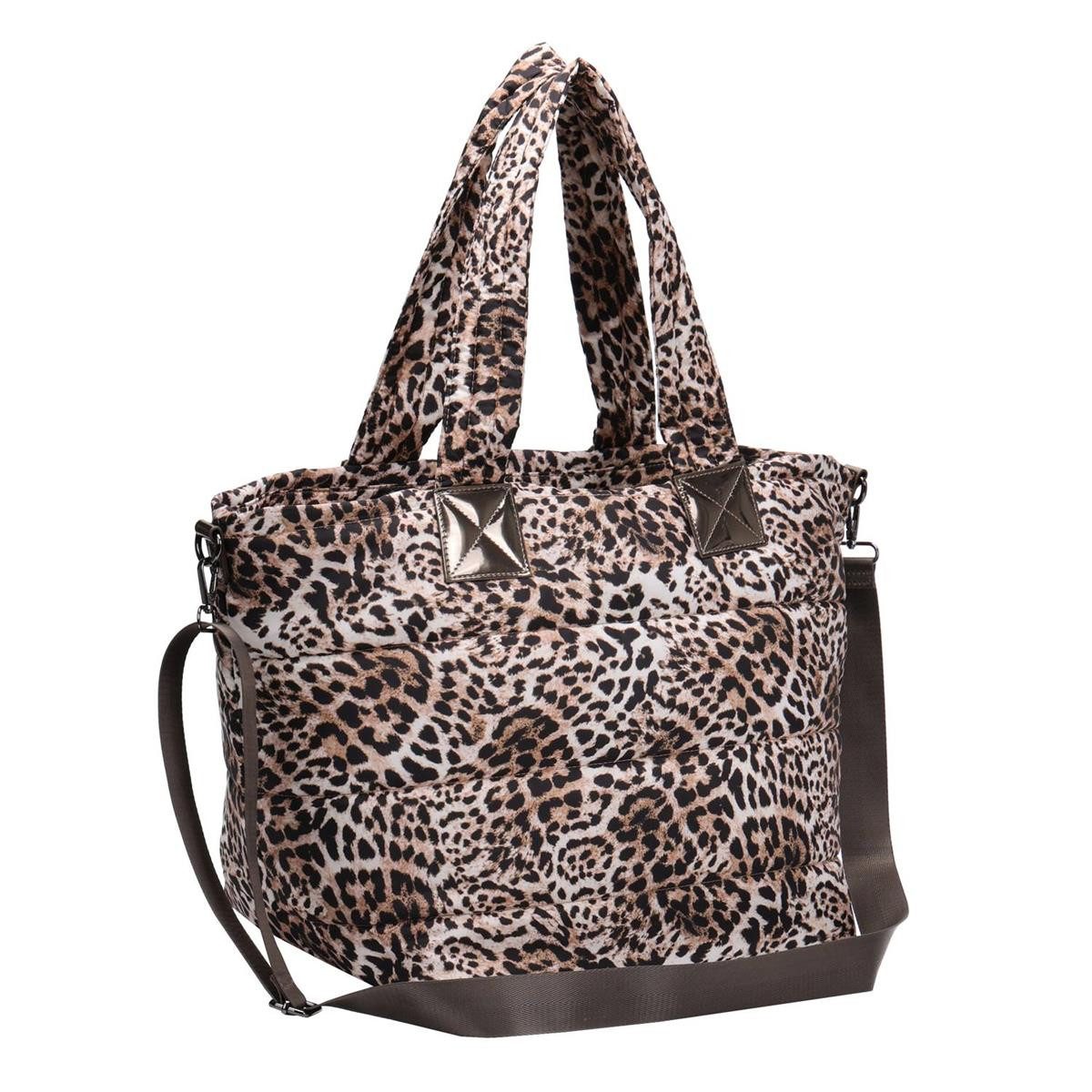 ITALYSHOP24 Schultertasche Damen XXL Shopper Leopard Strandtasche Umhängetasche, Tote Cross Body Bag Freizeit Reisetasche Weekender Nylon Leo Print
