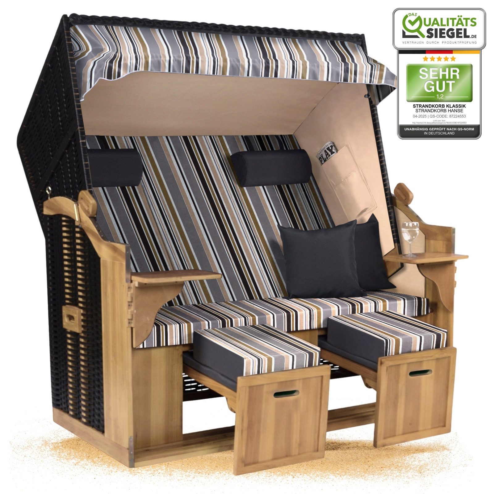 Strandkorb Hanse Strandkorb Strandkorb Ostsee XXL 2,5 Sitzer Volllieger in Schwarz Anthrazit, BxTxH: 150x80x160 cm, Ostsee XXL Volllieger, Ostsee 2,5-Sitzer Modell 2025, Stabiles Wacholder mit handgefertigtem Polyrattangeflecht