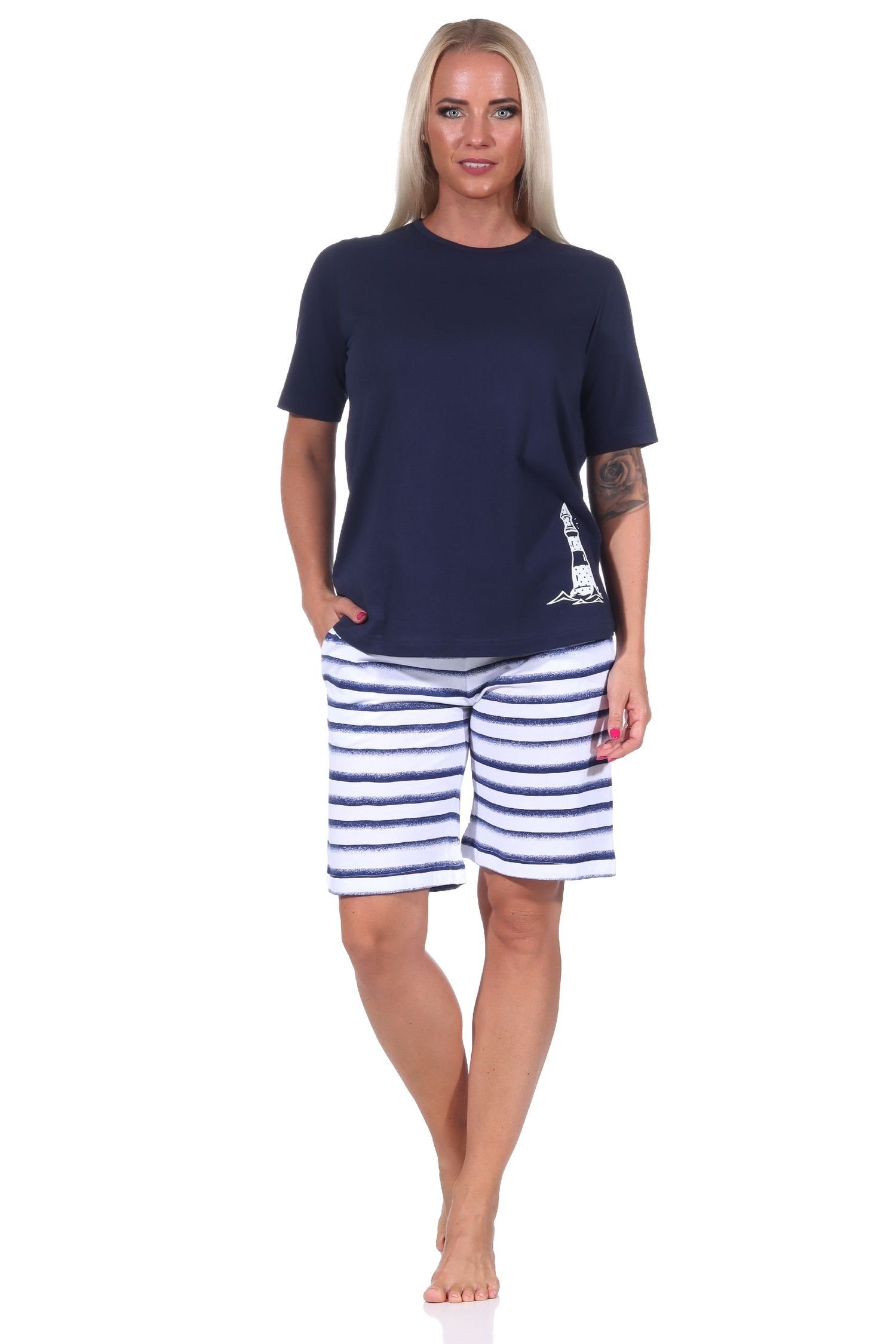 Normann Pyjama »Maritimer Damen kurzarm Shorty Schlafanzug, Top mit  Leuchturm Motiv, auch in Übergrössen« online kaufen | OTTO