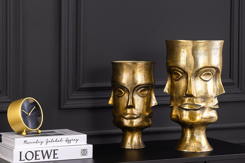 riess-ambiente Dekovase FACE 40cm messing antik · Design-Tischvase aus Metall mit Motiv (Set, 2 St), für Trockenblumen · Blumentöpfe · handmade · Wohnzimmer · Modern