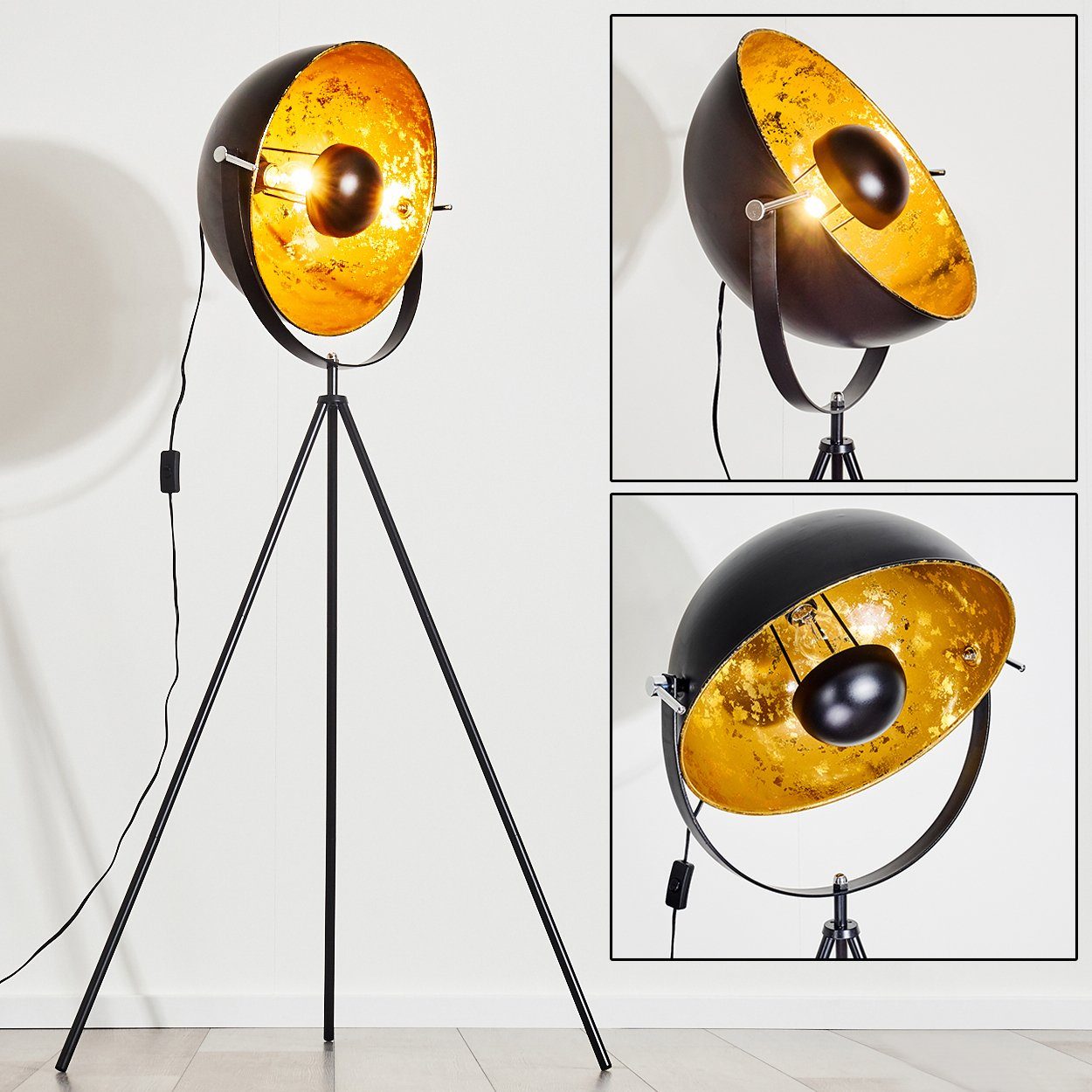 hofstein Stehlampe »Fiano« Stehleuchte Vintage, Lampenschirm in Gold/Schwar günstig online kaufen