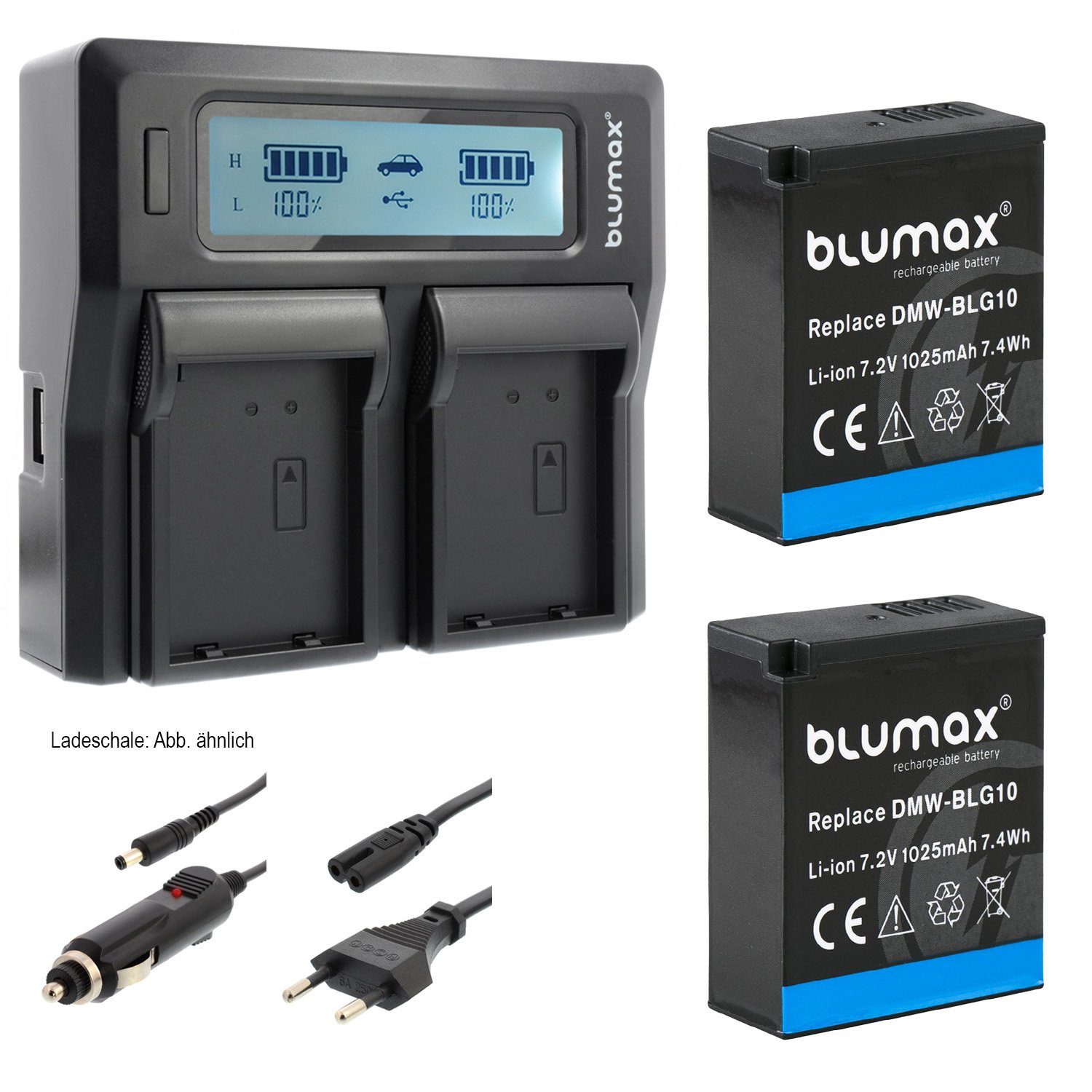 Blumax Set mit Lader für Panasonic DMW-BLG10 1025 mAh Kamera-Akku