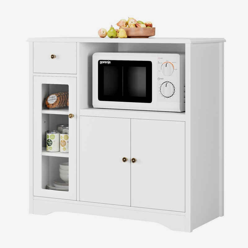 HOMECHO Sideboard, Küchenschrank weiß Mikrowellenregal mit Schubladen und verstellbaren Ablagen Kommode