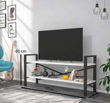 NoblesBox TV-Schrank Artemis (2 Regal, 4-St., Metallisch Füße) Weiß und Schwarz 120 cm x 60 cm x 35cm