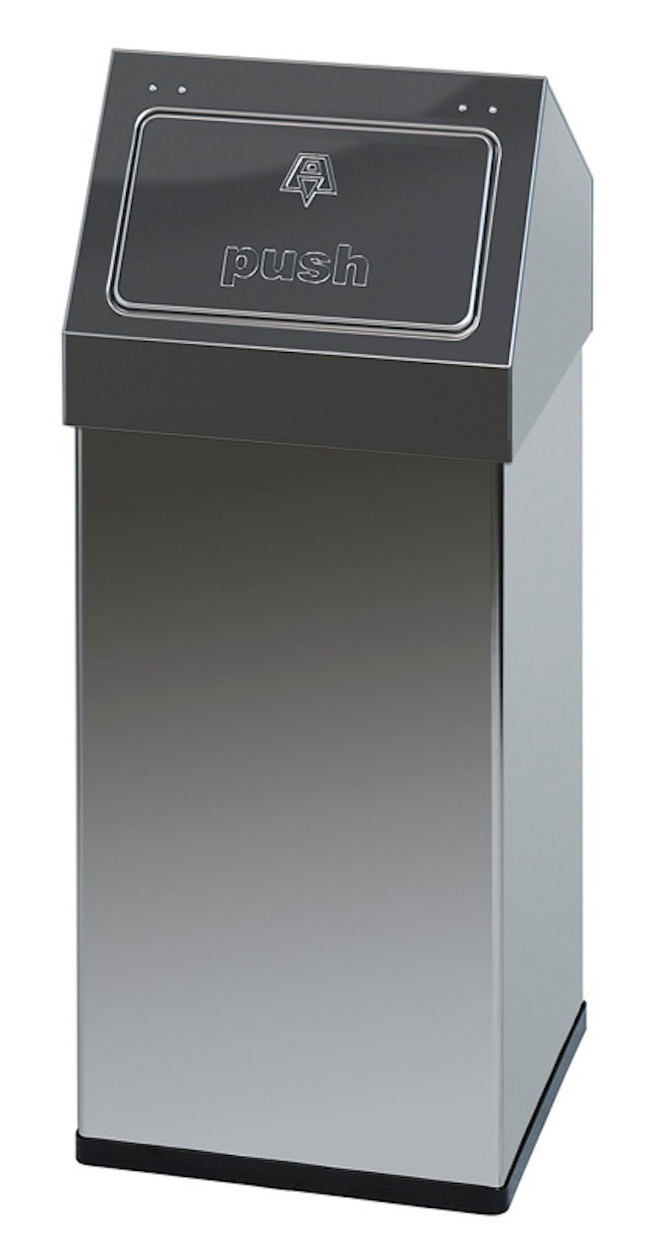 PROREGAL® Mülleimer Eckiger Aluminium Abfallbehälter Haiti  55L, mit Schwarz Push-Deckel, Silber