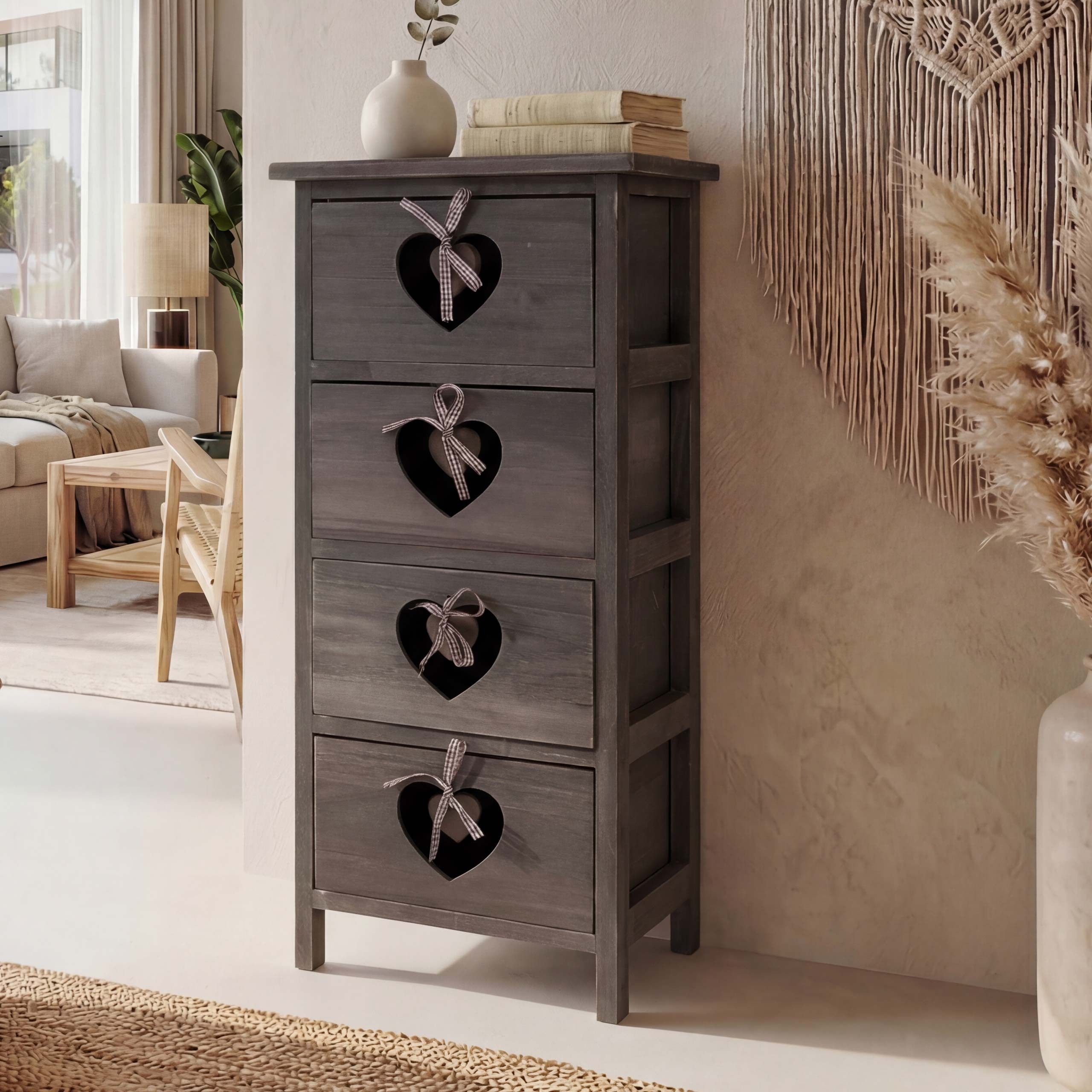 MCW Kommode Sues, Aufwendige Herzornamente, 4 formstabile Schubladen