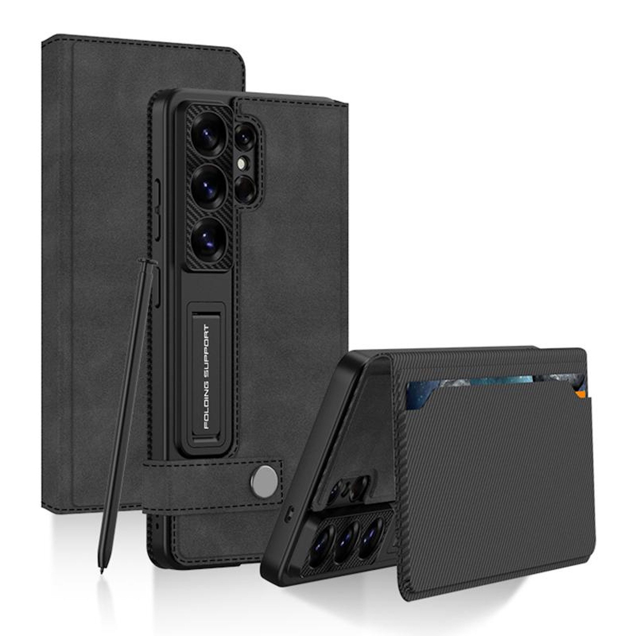 Wigento Handyhülle Für Samsung Galaxy S26 Ultra 5G Leder Tasche Book Hülle Schwarz, Kartenfächer, Magnet-Verschluss, Standfunktion