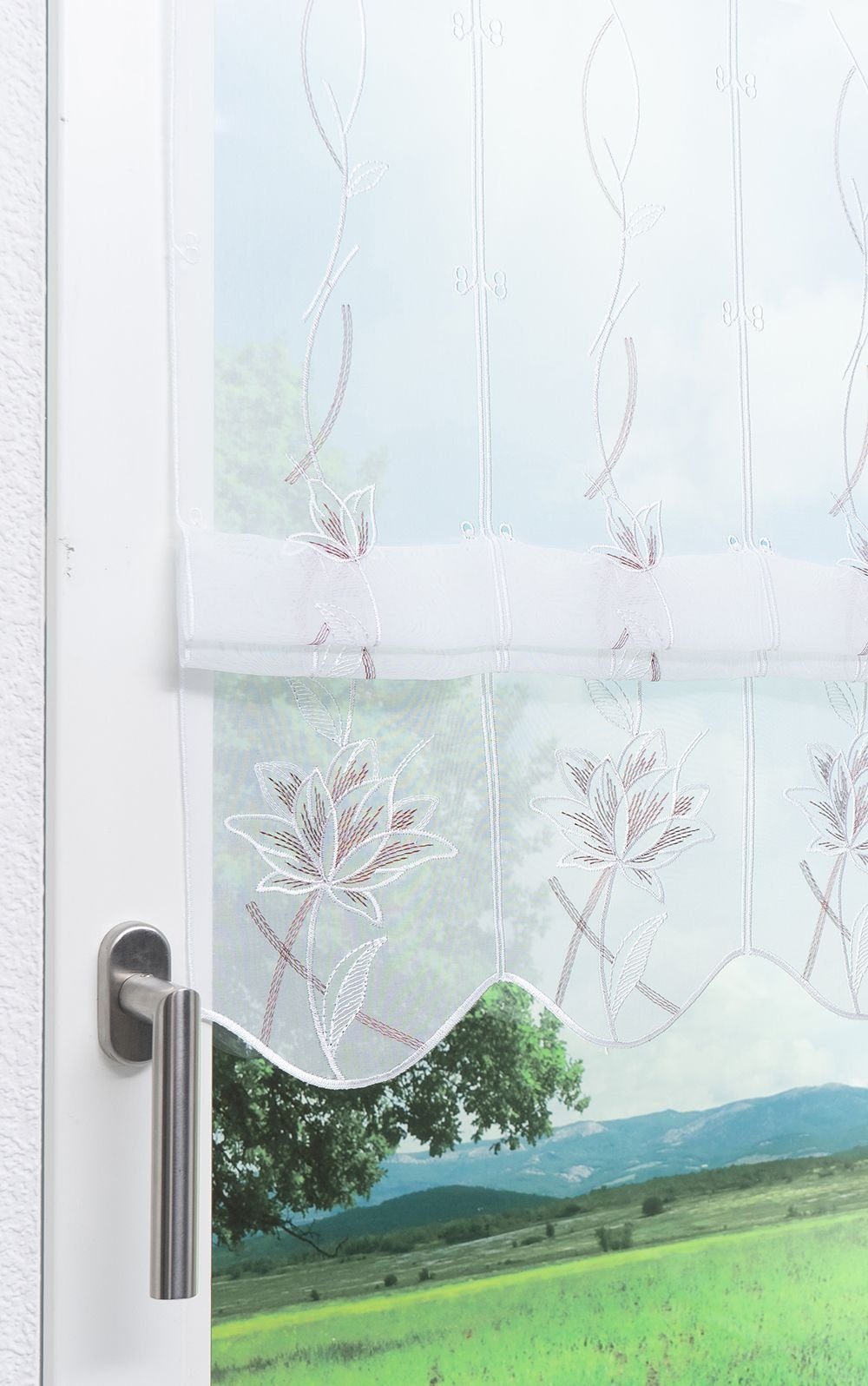 Plauener Spitze® Panneaux Kelchblüten (1 St), transparent, HxB 95x48cm – Bild 5 von 5