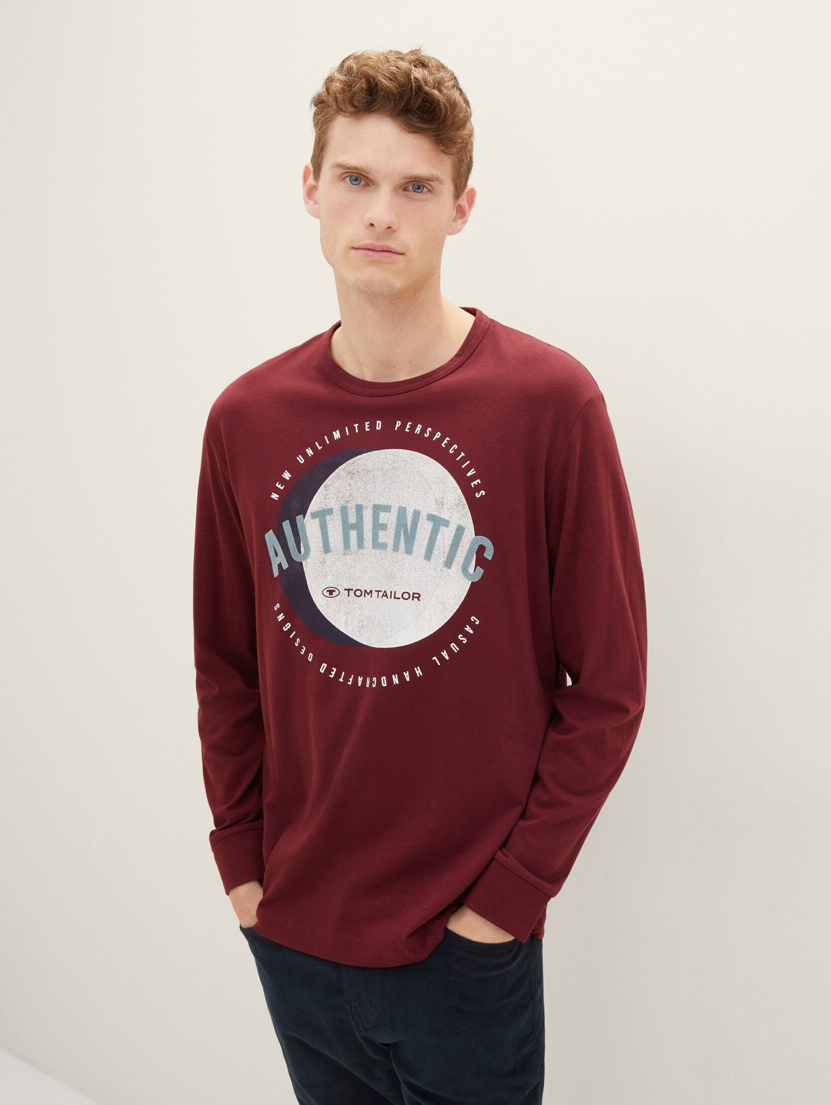 Red Tawny T-Shirt Port Print Langarmshirt TAILOR mit TOM