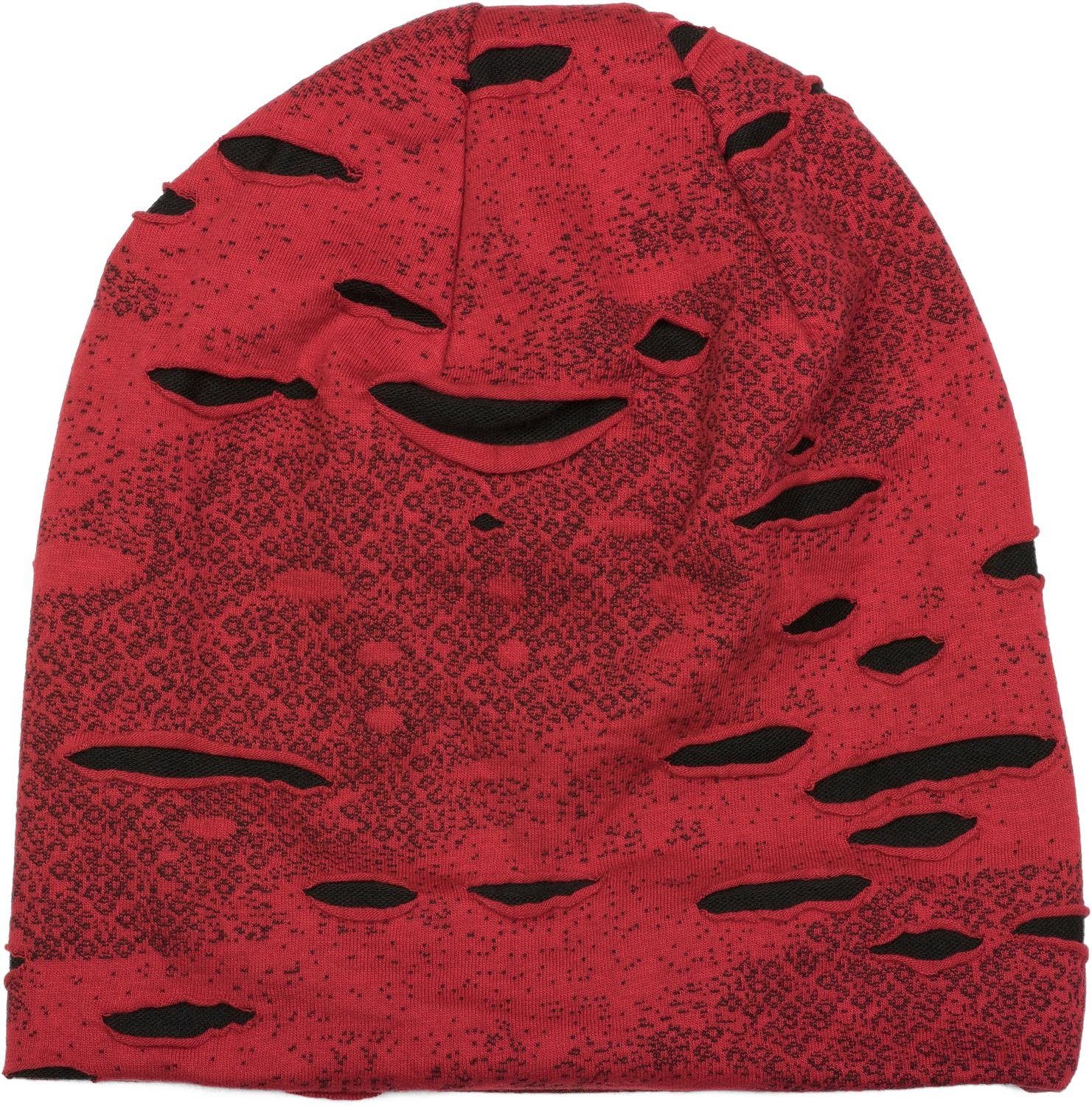 Beanie used Mütze Bordeaux-Rot-Schwarz Destroyed Look styleBREAKER im Beanie Vintage (1-St)