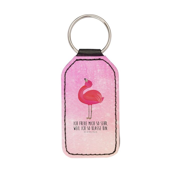 Mr. & Mrs. Panda Schlüsselanhänger Flamingo stolz - Aquarell Pink - Geschenk Glücksbringer Freude Tas (1-tlg)