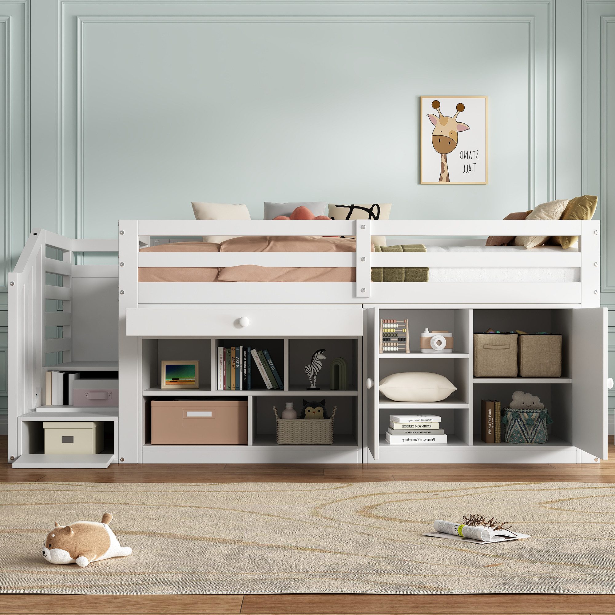 Flieks Hochbett Massivholz Kinderbett mit Schrank, günstig online kaufen