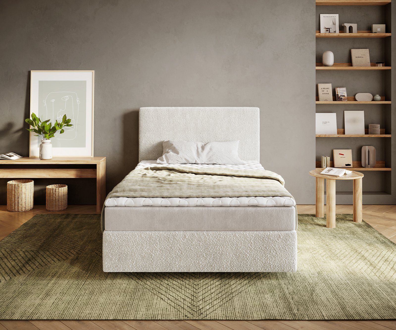 DELIFE Boxspringbett Dream-Well, Bouclé Creme-Weiß 120x200 günstig online kaufen