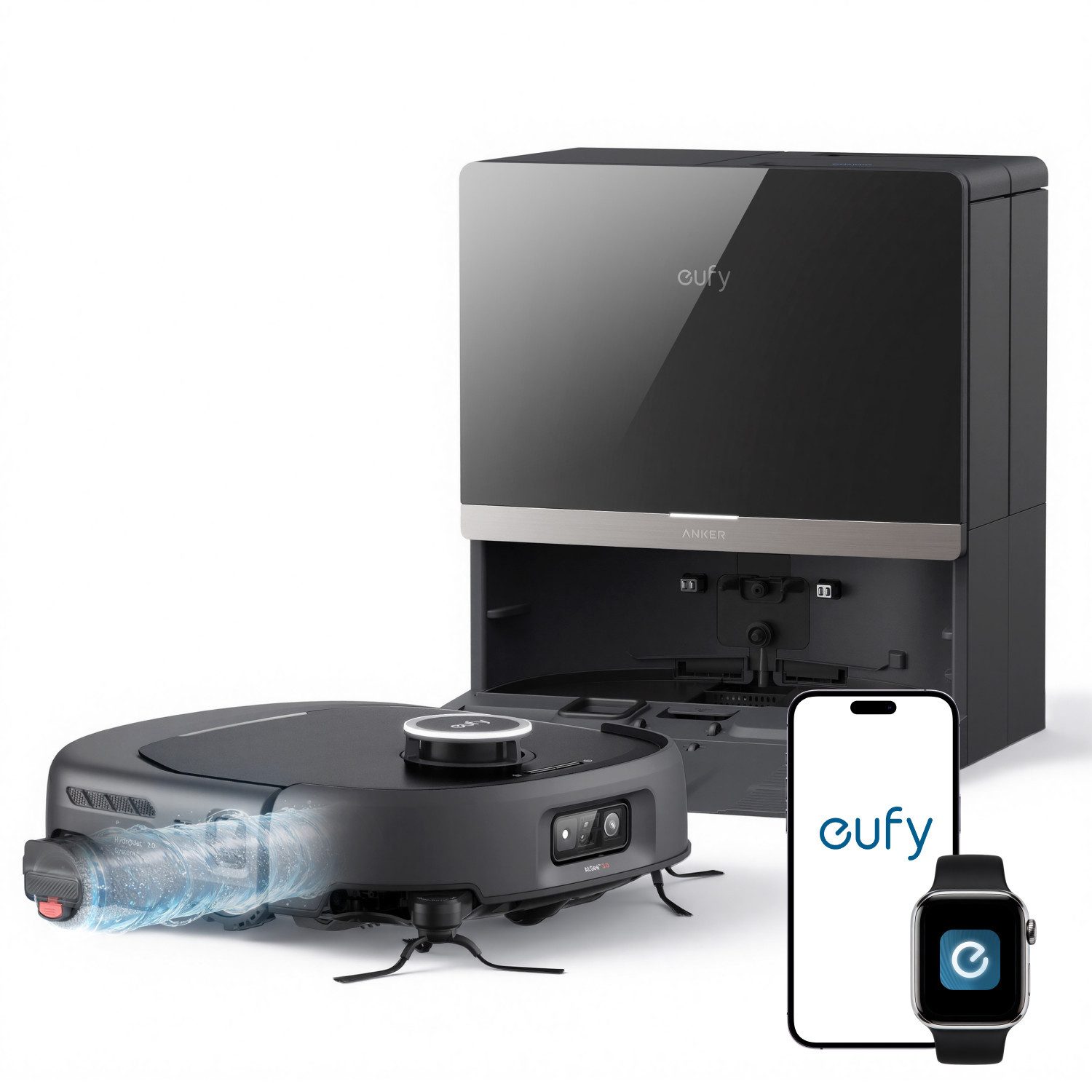 Anker eufy Saugroboter E35 mit Wischfunktion, HydroJet 35.000Pa., mit Beutel, Selbstreinigende Wischrolle,Heißwäsche & Trocknung