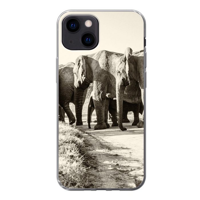 MuchoWow Handyhülle Afrikanische Elefanten Sepia-Fotodruck Handyhülle Apple iPhone 13 Mini Smartphone-Bumper Print Handy