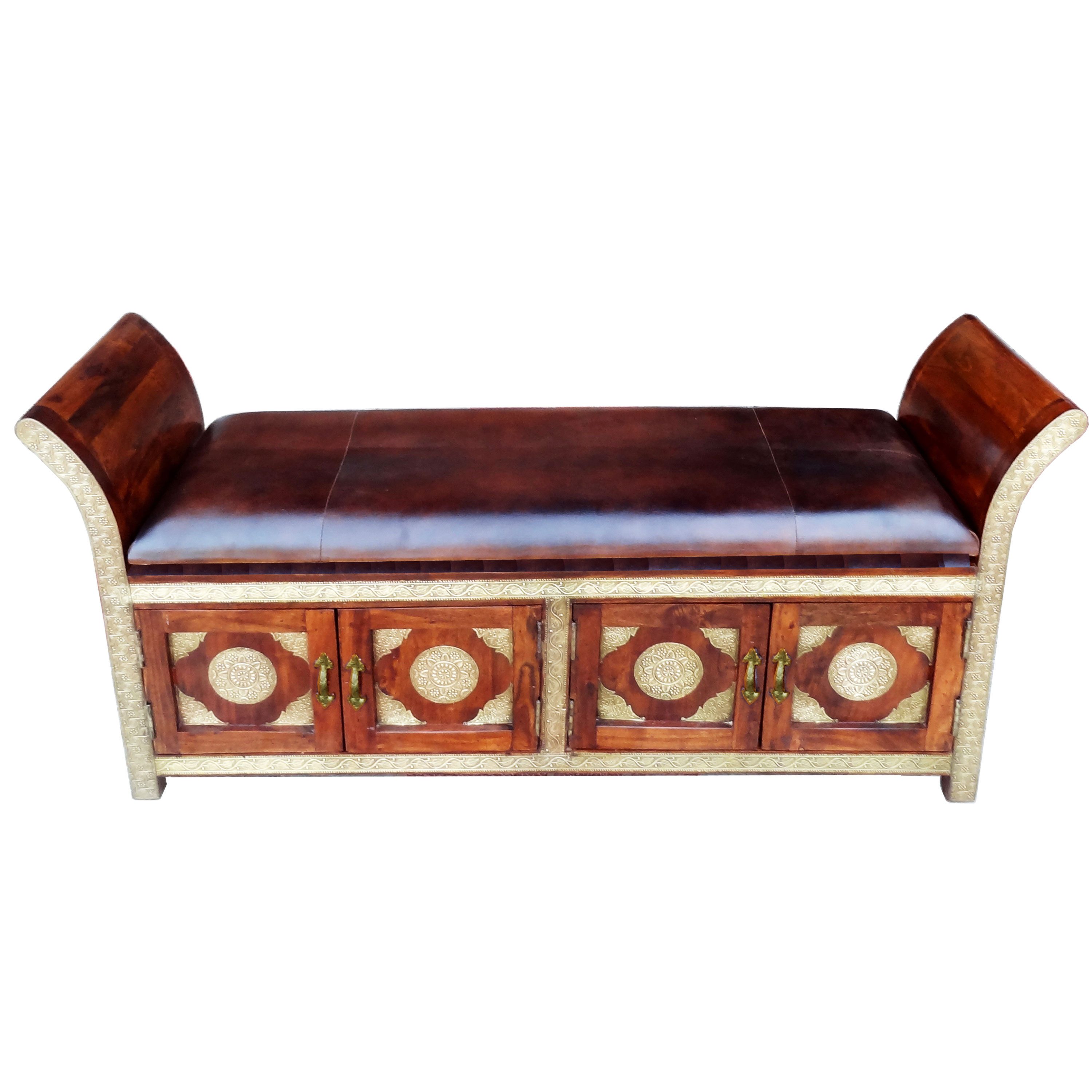 Marrakesch Orient & Mediterran Interior Sitzbank Orientalisches Sitzbank Massivholz Moha 1 (1-St), Handarbeit
