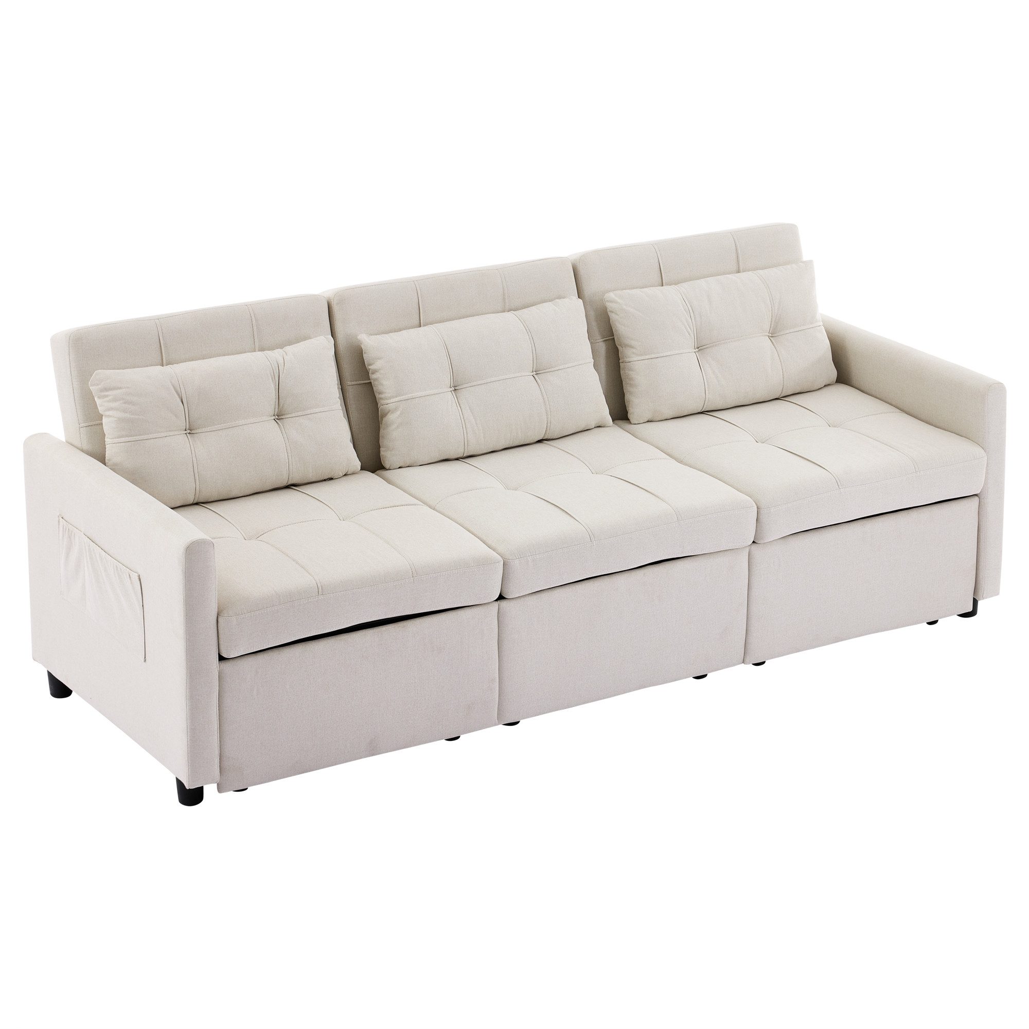 BlingBin 3-Sitzer Schlafsofa mit Schlaffunktion, Ecksofa Sofa, L-förmiges Sofa 1 Teile, Geeignet für Wohn- und Schlafzimmer, Rückenlehne bis 180° verstellbar