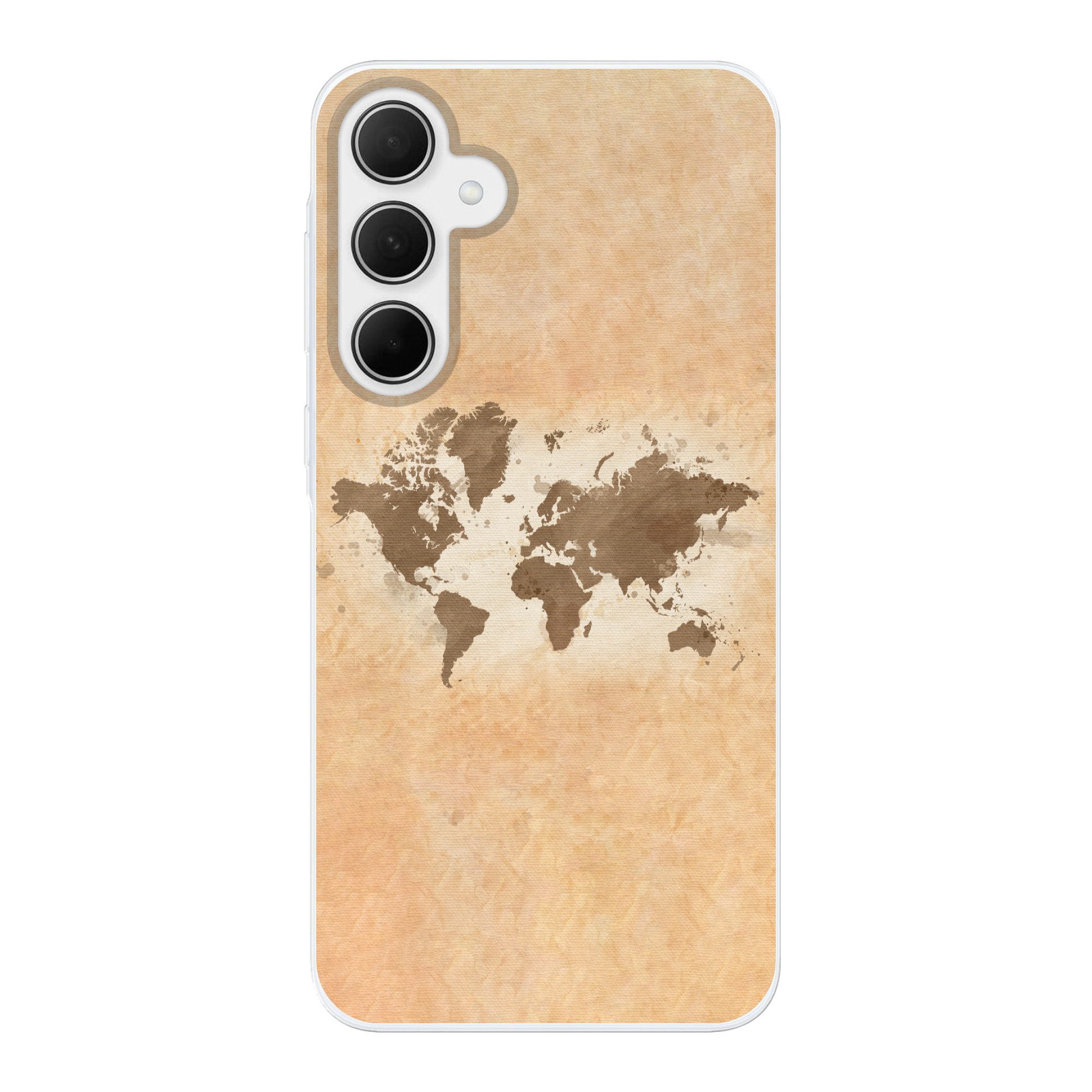 MuchoWow Handyhülle für Samsung Galaxy A35 5G Weltkarte - Beige - Braun, Smartphone-Bumper, Print, Handy Schutzhülle Dünn
