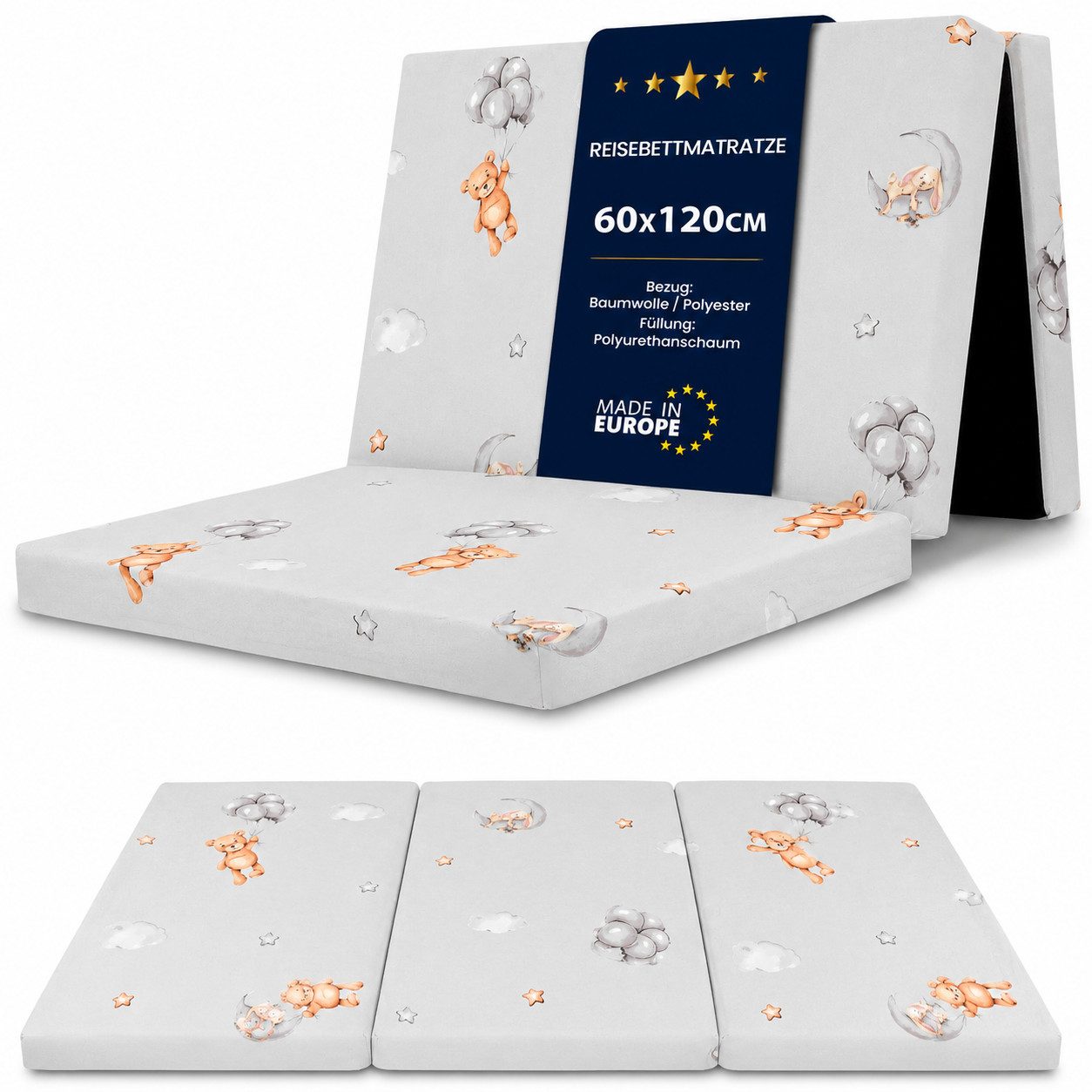 Babymatratze Klappmatratze Faltbare Reisebett Baby Matratze 60x120 cm, Totsy Baby