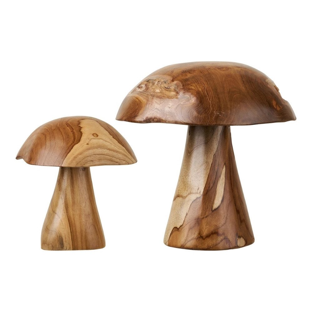 LebensWohnArt Dekoobjekt 2er Set Teak-Deko-Pilze JAMUR 35cm natürliche Holzdeko Garten