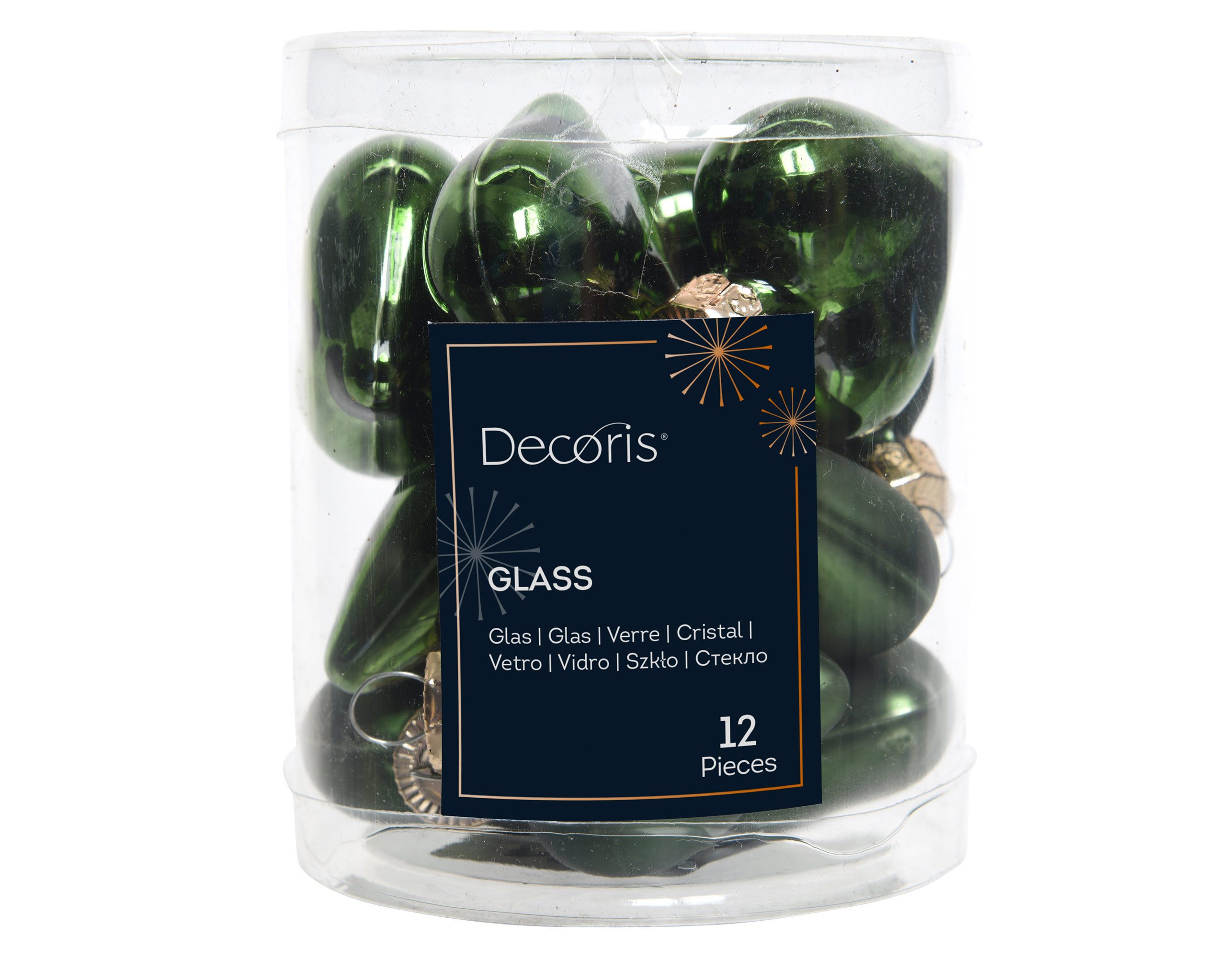 Kaemingk Christbaumschmuck, Christbaumschmuck Herzen 4cm Glas 12 Stück - Piniengrün