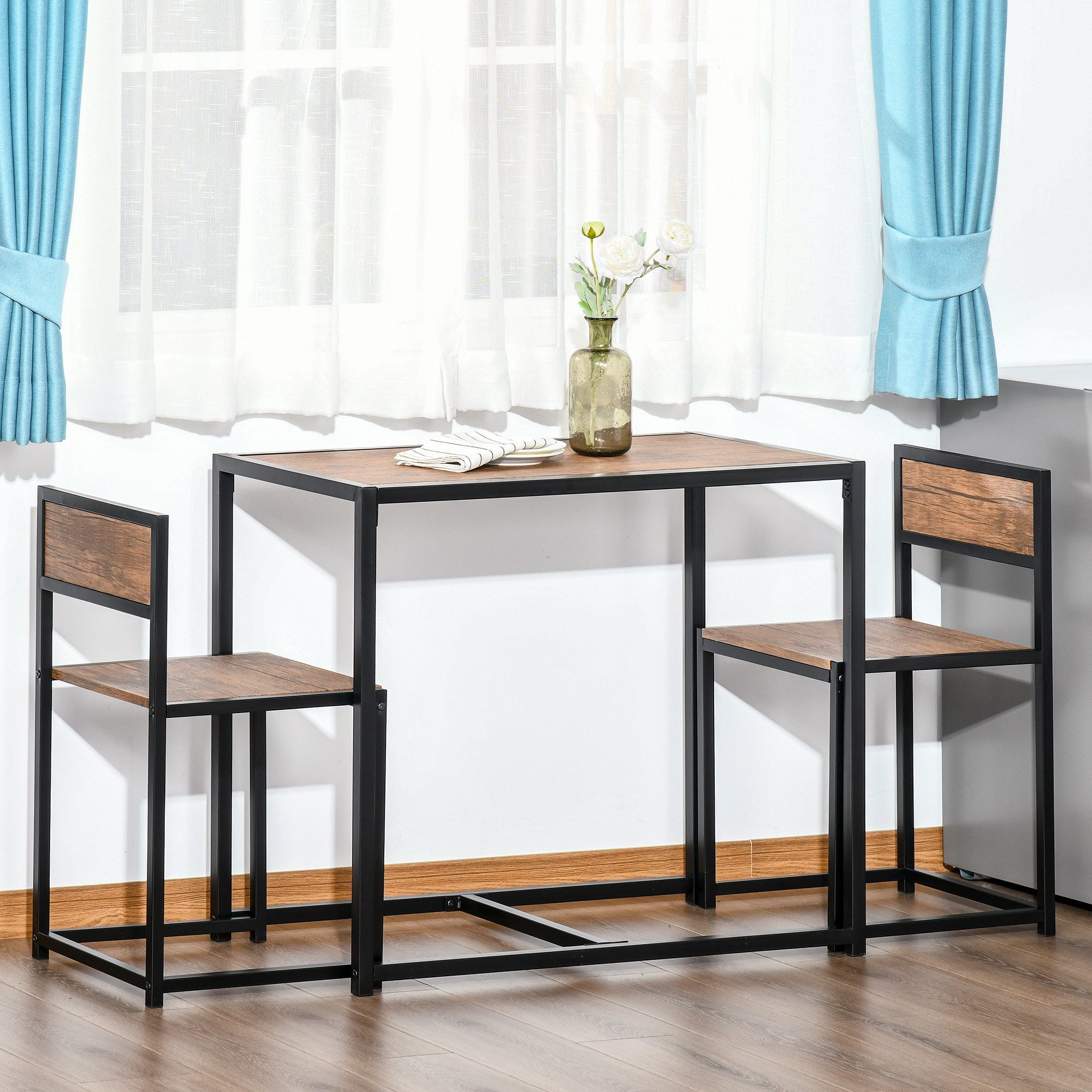 OKWISH Essgruppe mit 2 Stühlen aus Metall & MDF für kleine Räume, (76H x 90B x 47T cm + 73H x 40T x 40B cm, 3-tlg., Küchentisch & Esstisch-Set für Esszimmer, Küche & Balkon), Platzsparende, für den täglichen Gebrauch & kompakte Wohnbereiche