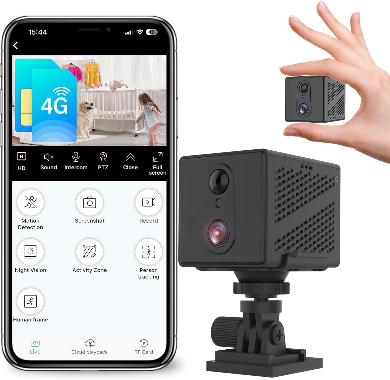 SpionProfi Überwachungskamera 4G LTE Mini Kamera Live Video Überwachung für Haus Geschäft Büro uvm. (Innenbereich, Außenbereich (muss überdacht sein), 1-tlg., Überwachungskamera mit Nachtsicht, Bewegungsmelder & 2-Wege Audio)