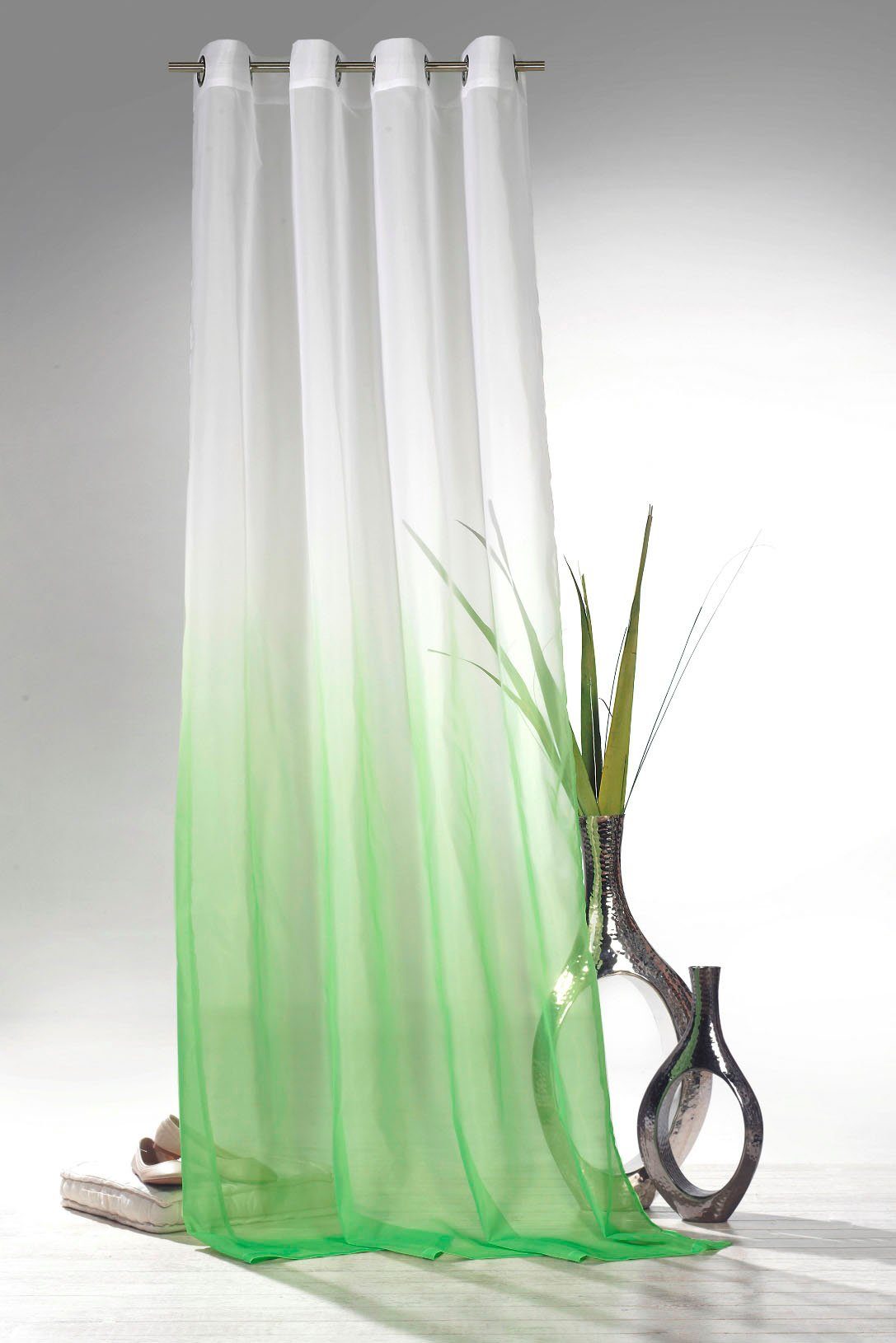 Vorhang Maischa, Farbverlauf (1 transparent, mit Weckbrodt, transparent Voile, Ösen hellgrün St)