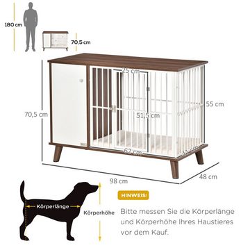 PawHut Hundehütte Hundekäfig mit Schrank inkl. Kissen 98 x 48 x 70,5 cm Braun + Weiß