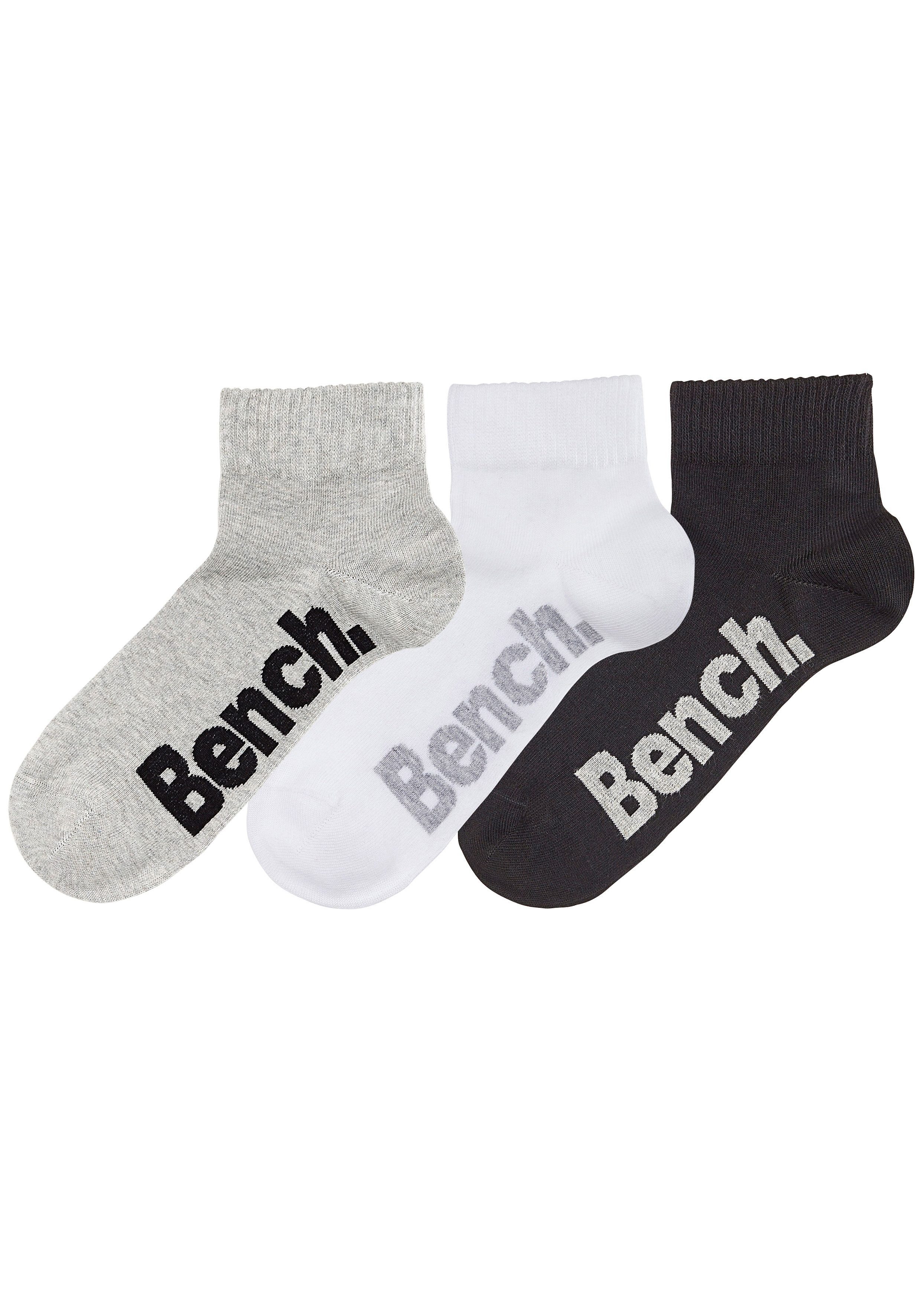 weiß, Rippbündchen bequemen 3-Paar) schwarz, Kurzsocken grau mit (Set, Bench.