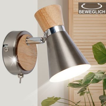 etc-shop LED Wandleuchte, Leuchtmittel inklusive, Warmweiß, Farbwechsel, Chrom Wand Lampe Arbeits Zimmer Fernbedienung Holz Strahler