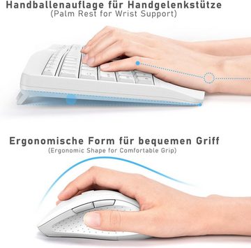 Seenda Ergonomisches 2.4G USB Kabellose Fullsize Tastatur- und Maus-Set, mit Handgelenkauflage und faltbaren Ständern, Wireless für Windows PC
