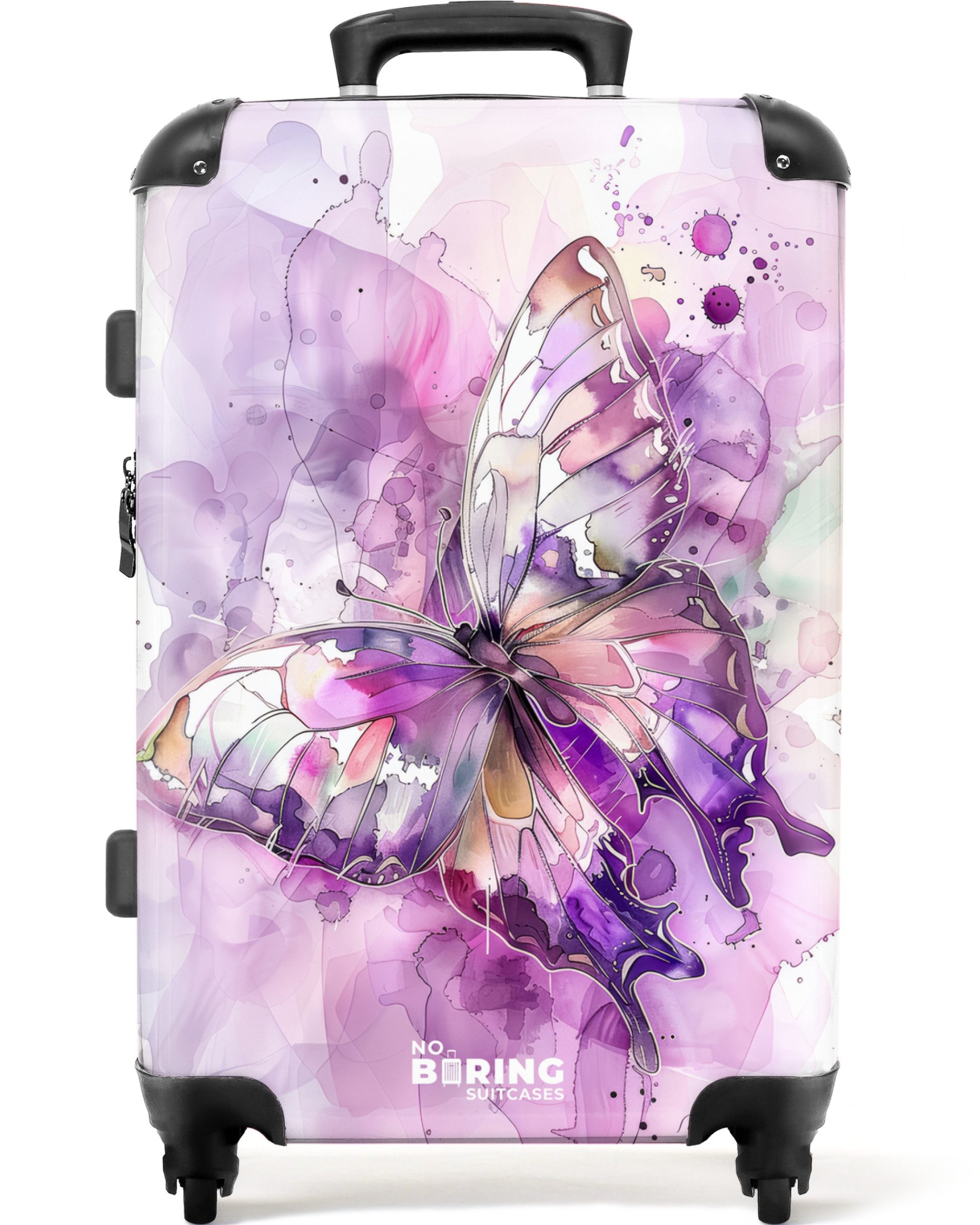 NoBoringSuitcases.com© Kinderkoffer mit leuchtende Räder - Schmetterling - Aquarell - Abstrakt 67 cm - 72, 4 Rollen, Koffer Mittelgroß für 20kg, Suitcase für Erwachsene, Reisekoffer