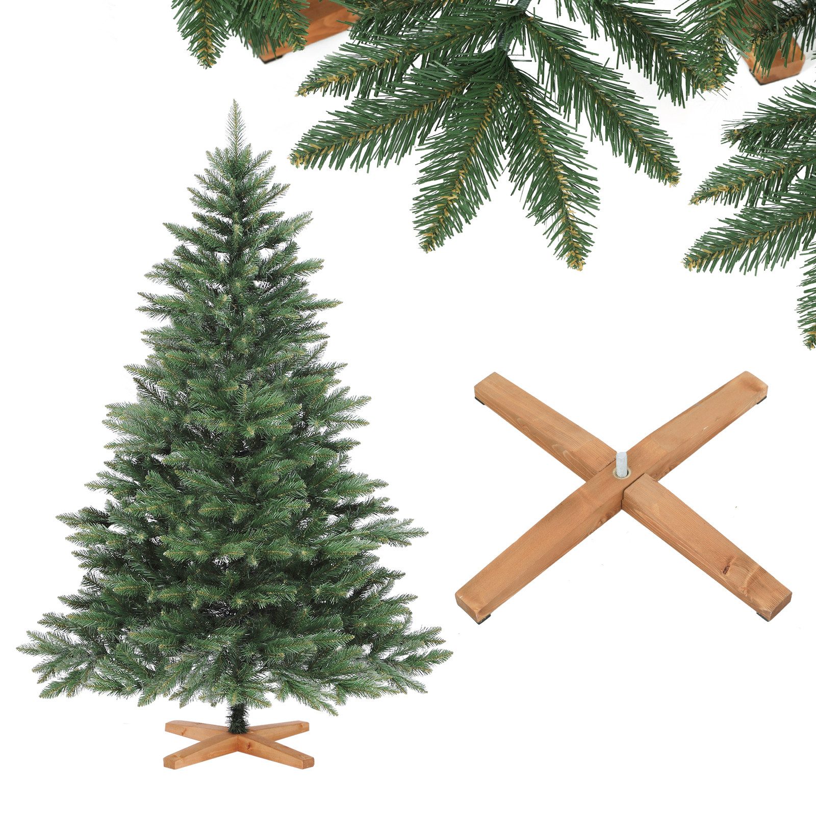 Salcar Künstlicher Weihnachtsbaum Künstlich Nordmanntanne mit Christbaum Holzständer PVC Tannenbaum, Nordmanntanne, 150 cm, 381 Zweige mit spitzen Spitzen – realistisch und edel