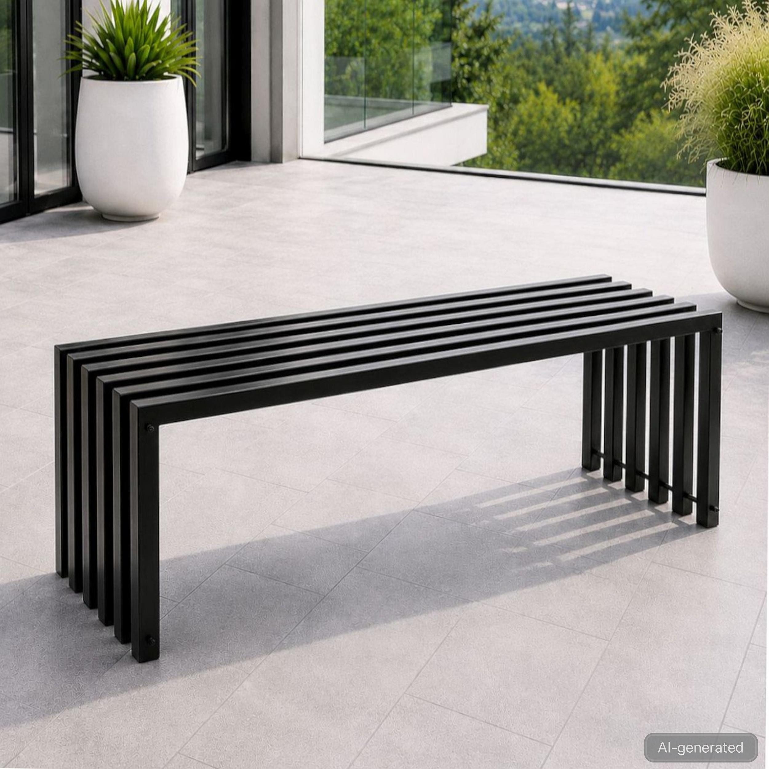 DanDiBo Gartenbank Metall Massiv Wetterfest Schwarz 60-120 cm Sitzbank Ela Parkbank