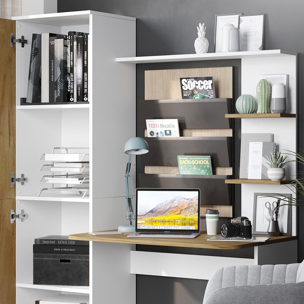 Vicco Schreibtisch Tessa, Weiß/Goldkraft Eiche, 122.9 x 33.4 cm