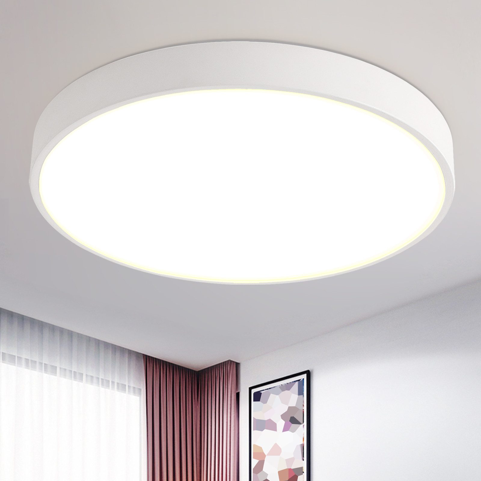 style home LED Deckenleuchte Runde Deckenlampe aus Metall, LED fest integriert, warmweiß nicht dimmbar, moderne Lampe für Küche, Diele, Flur, 23x23x5cm, Weiß