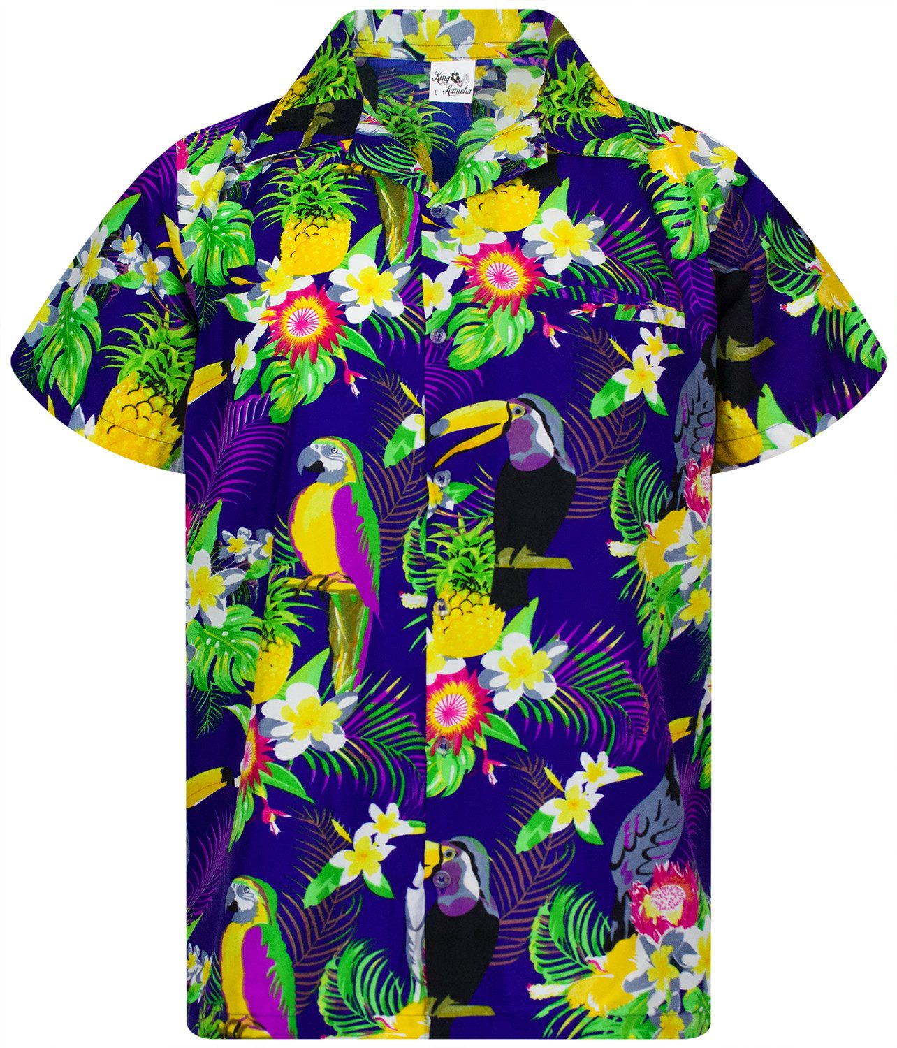 Hawaiihemd Parrot Cockatoo Funky Hawaii-Hemd Kurzarm Front-Tasche Stylish Unisex
