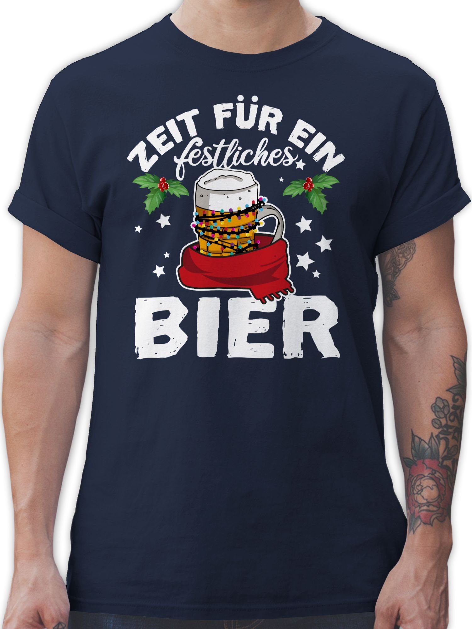 Shirtracer T-Shirt Zeit für ein festliches Bier Weihachten Kleidung 1 Navy Blau