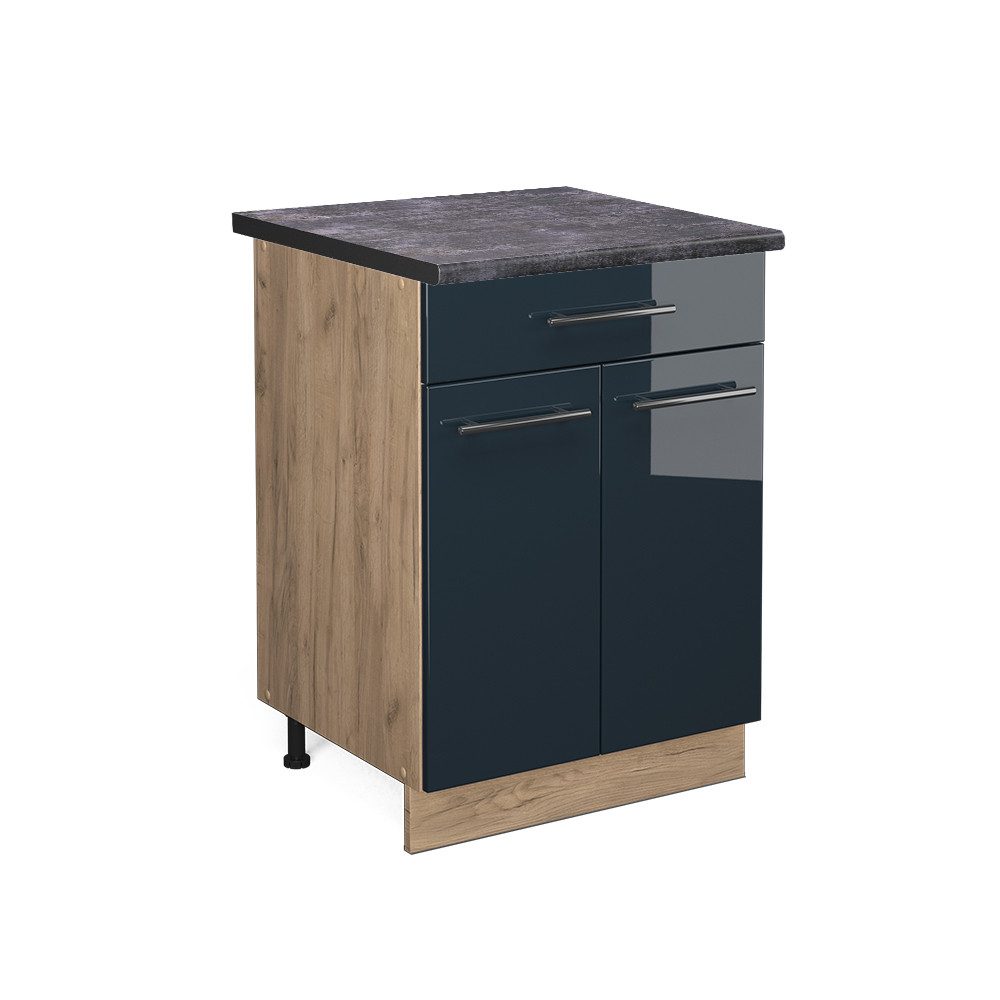 Vicco Unterschrank Fame-Line, Dunkelblau Hochglanz/Goldkraft Eiche, günstig online kaufen