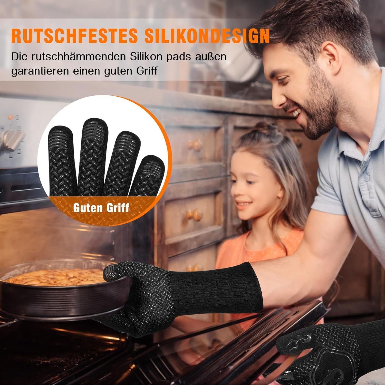 BBQ rutschfeste Grillhandschuhe 1 Backhandschuhe autolock Schwarz - Paar Gloves Ofenhandschuhe